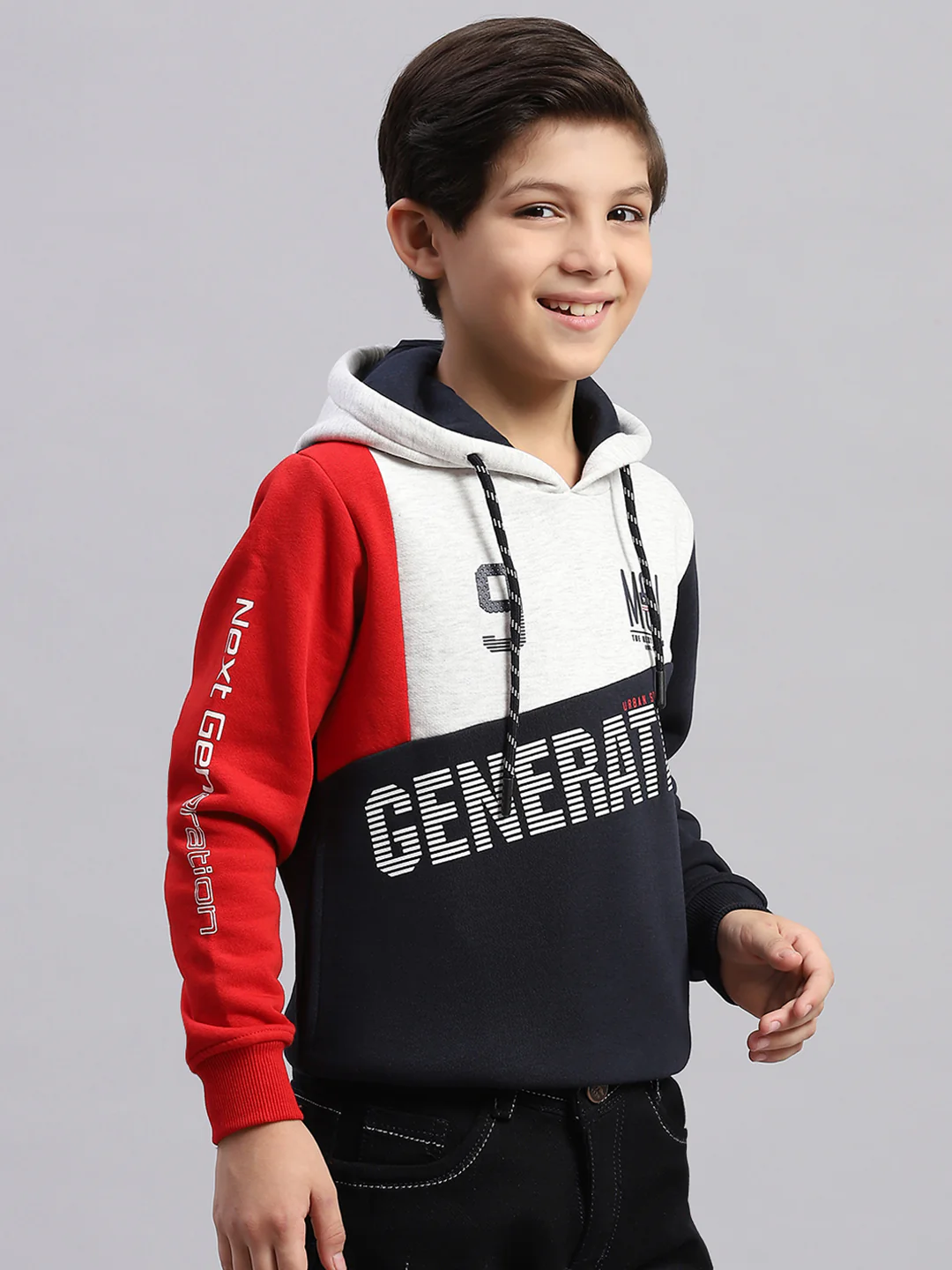 Boys Navy Blue Printed Round Neck Full Sleeve Sweatshirt - Image 4