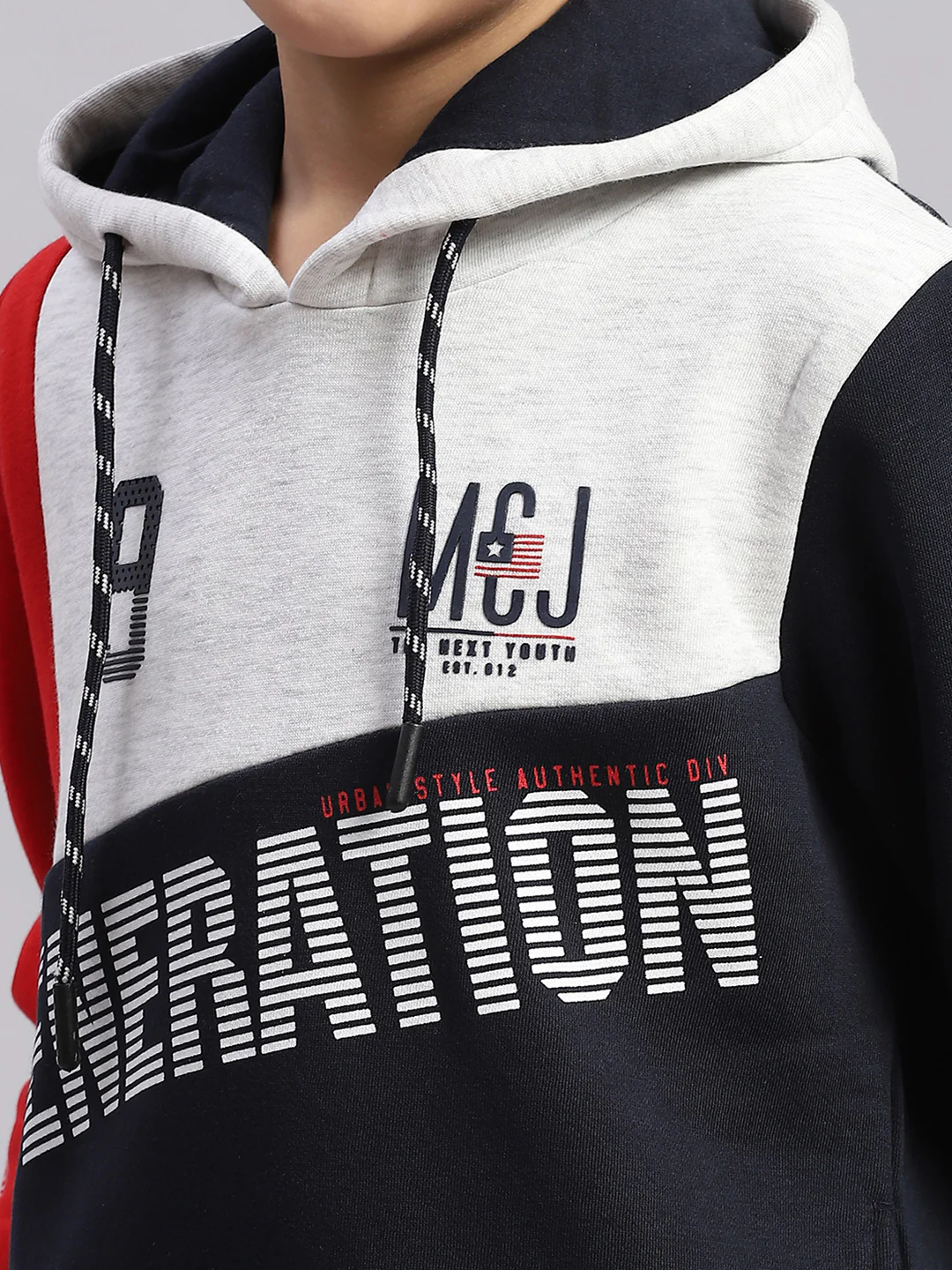 Boys Navy Blue Printed Round Neck Full Sleeve Sweatshirt - Image 6