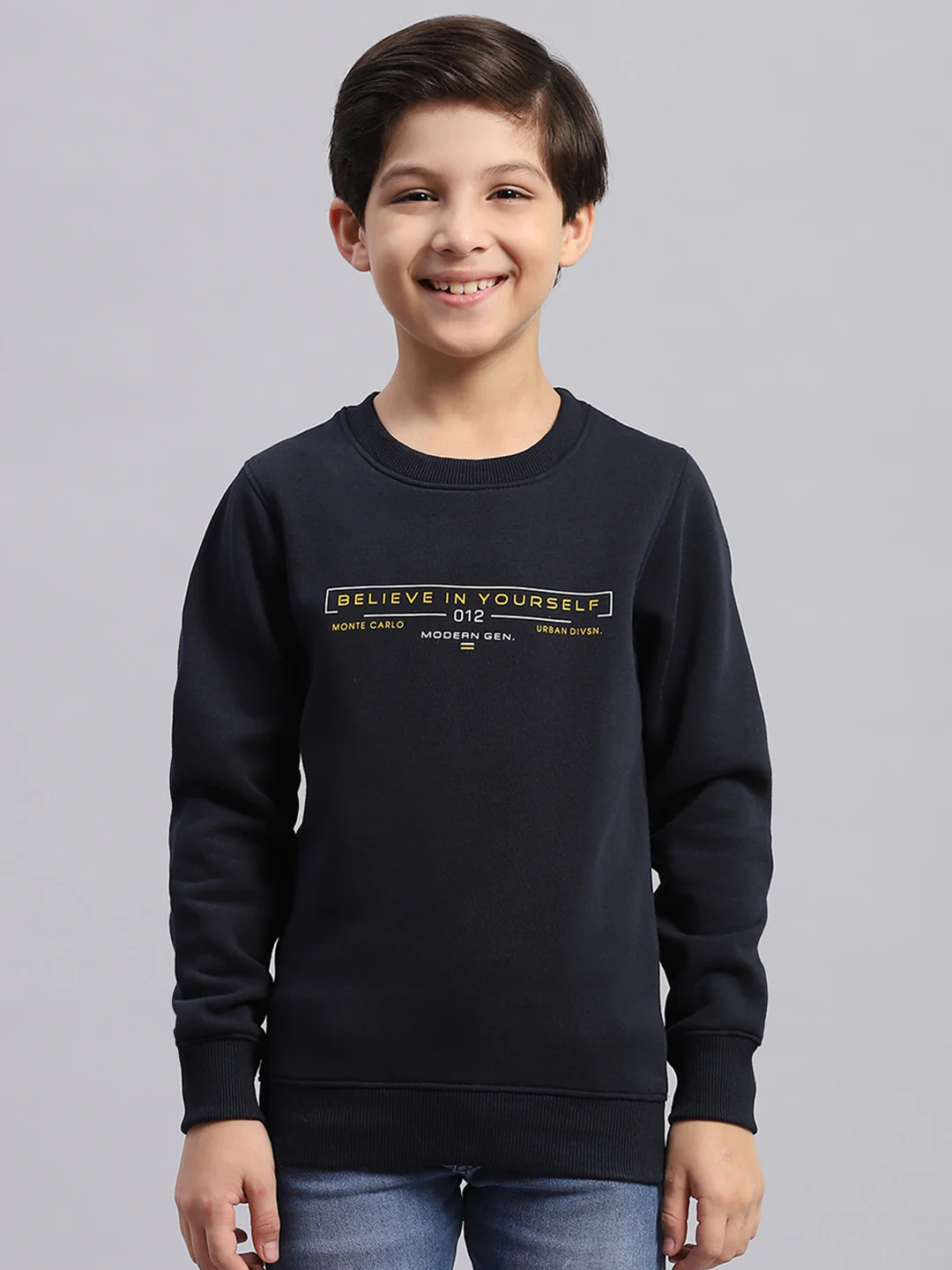 Boys Navy Blue Printed Round Neck Full Sleeve Sweatshirt - Image 2