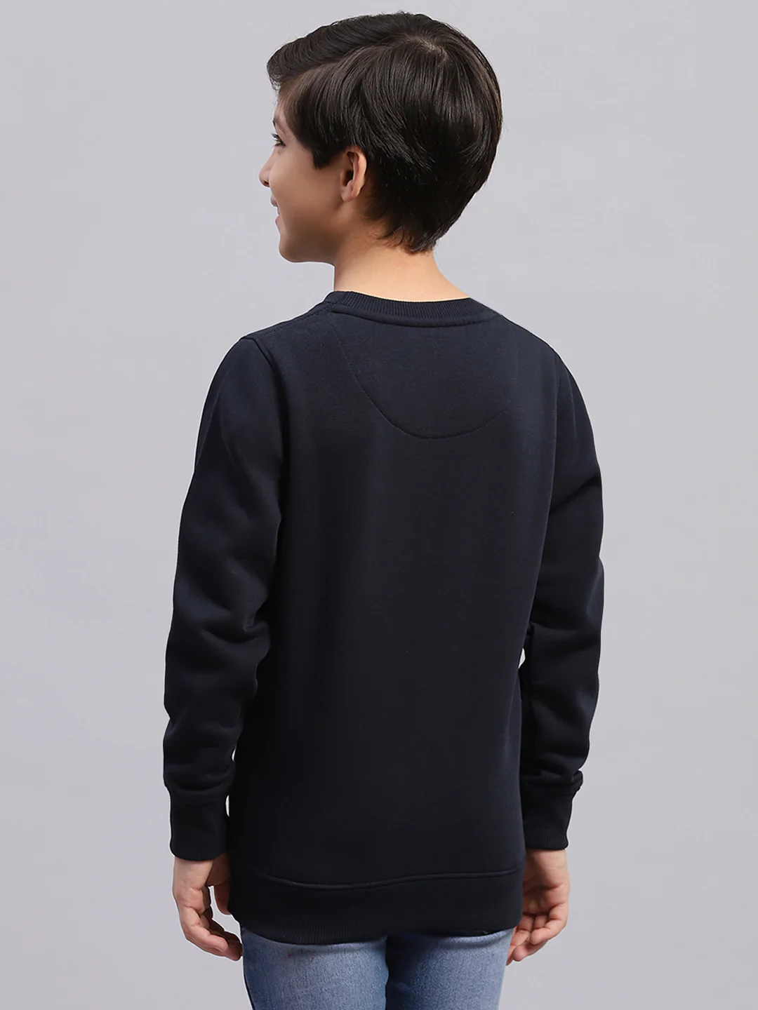 Boys Navy Blue Printed Round Neck Full Sleeve Sweatshirt - Image 5