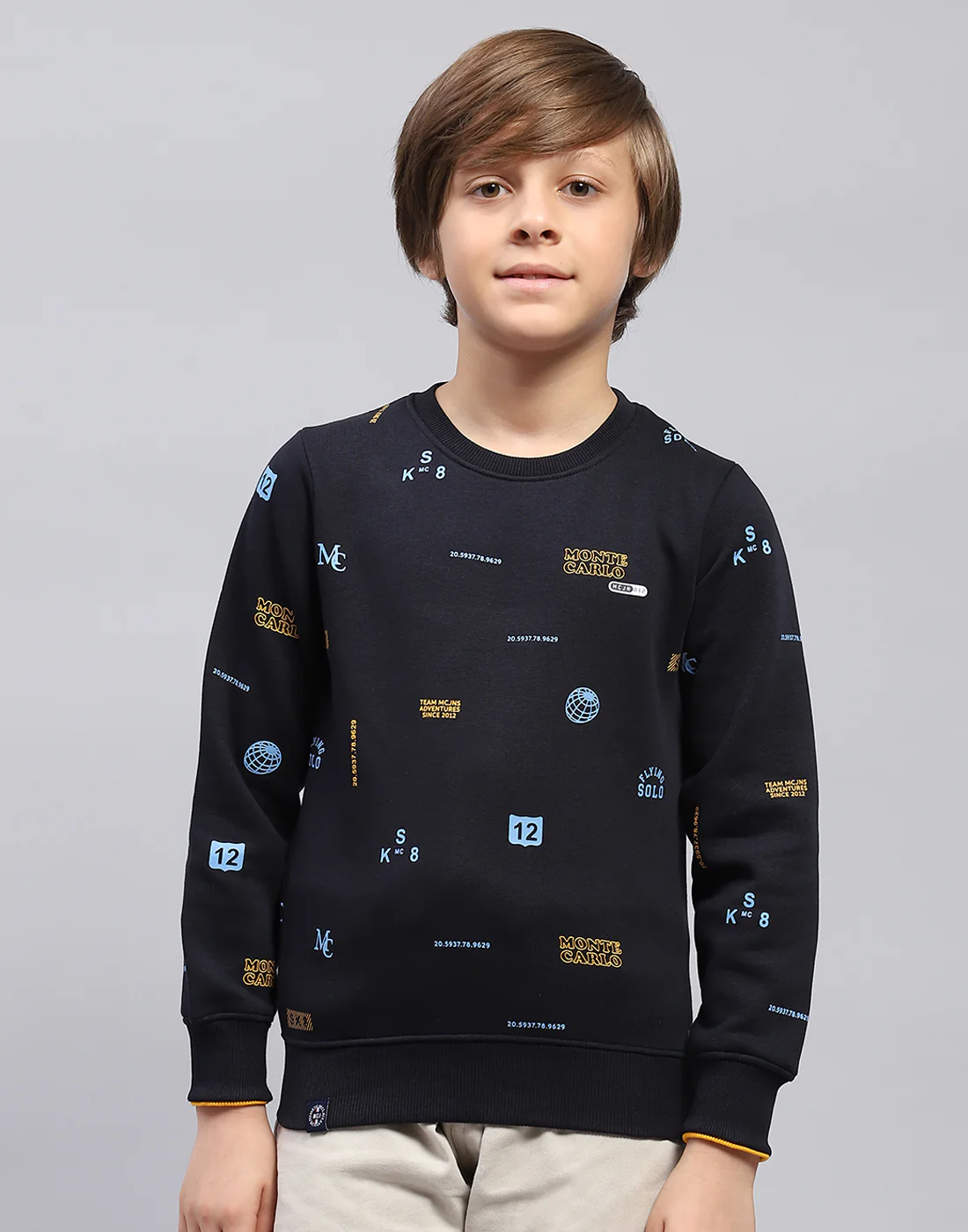 Boys Navy Blue Printed Round Neck Full Sleeve Sweatshirt - Image 2