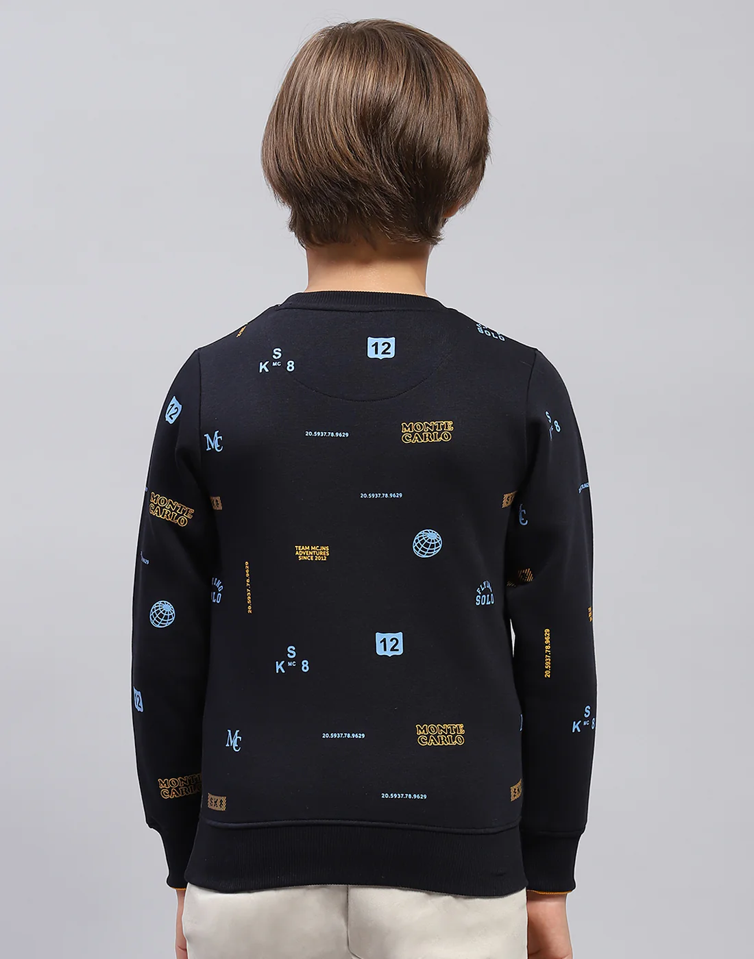 Boys Navy Blue Printed Round Neck Full Sleeve Sweatshirt - Image 5