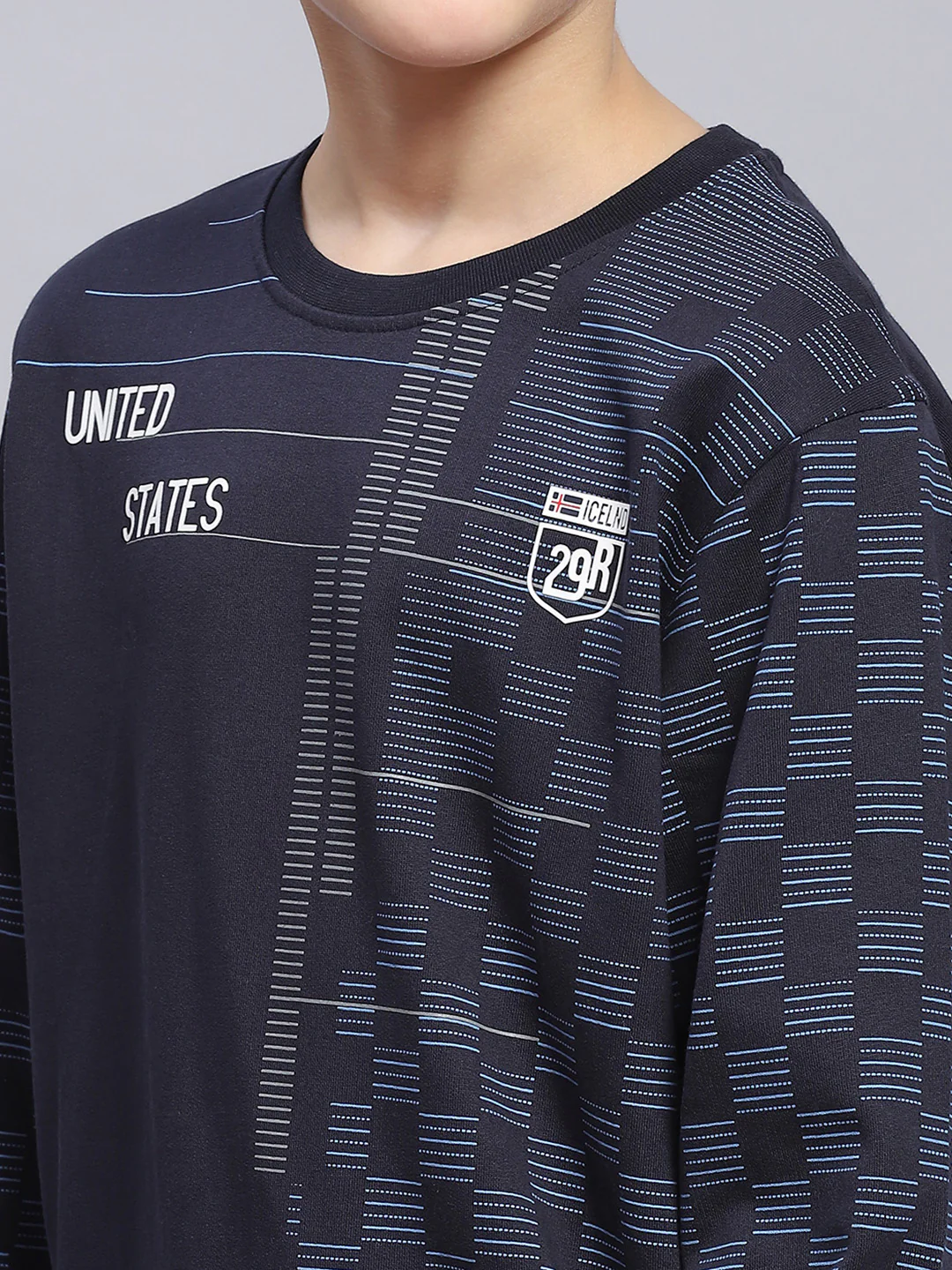 Boys Navy Blue Printed Round Neck Full Sleeve Sweatshirt - Image 6