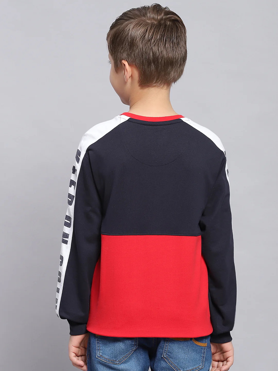 Boys Navy Blue Printed Round Neck Full Sleeve Sweatshirt - Image 5