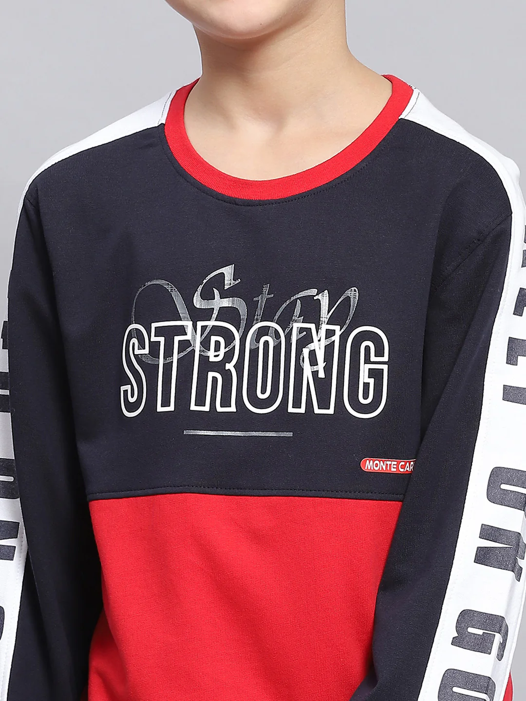 Boys Navy Blue Printed Round Neck Full Sleeve Sweatshirt - Image 6