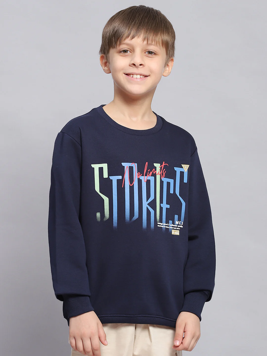Boys Navy Blue Printed Round Neck Full Sleeve Sweatshirt - Image 2