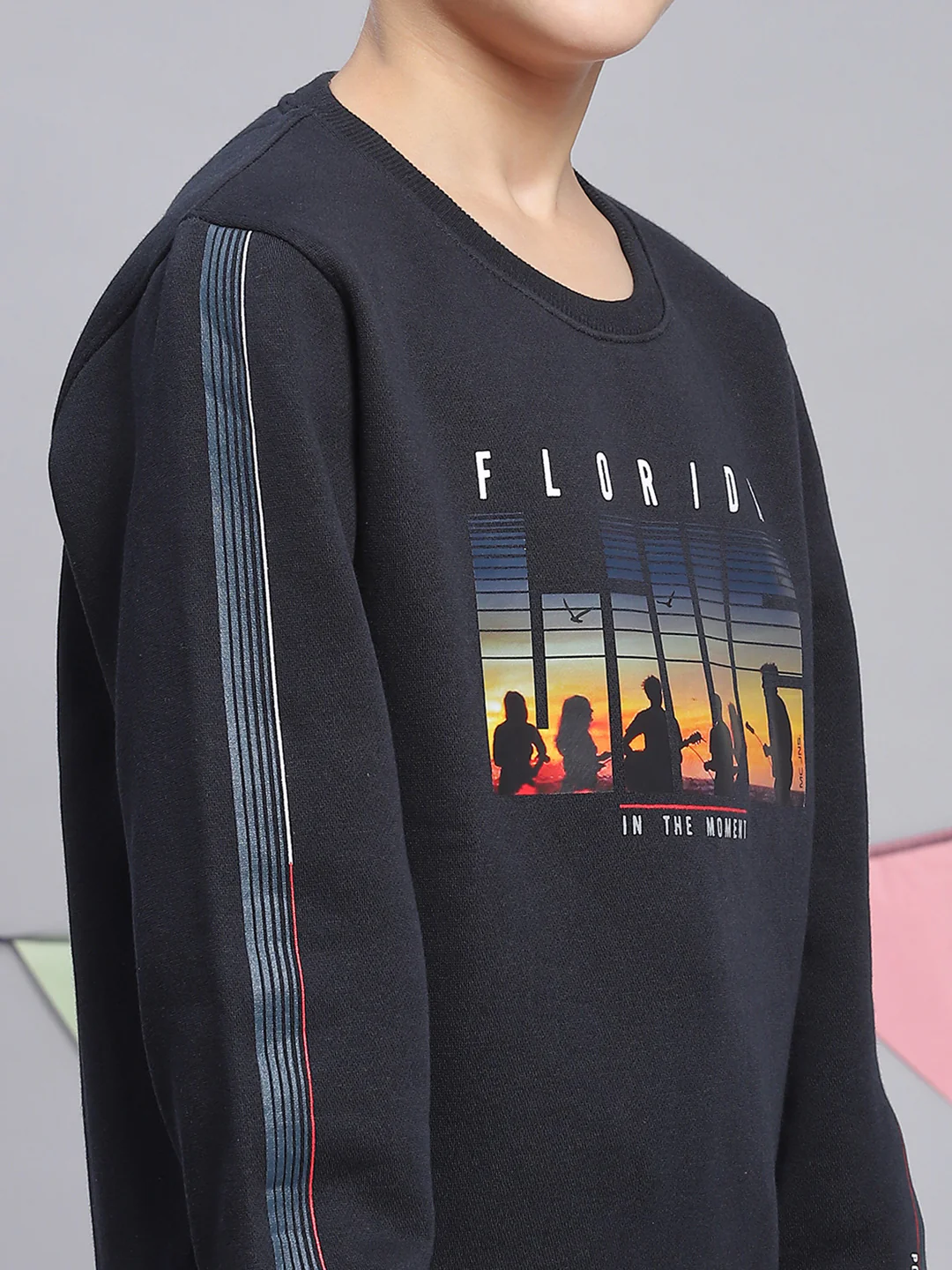 Boys Navy Blue Printed Round Neck Full Sleeve Sweatshirt - Image 6