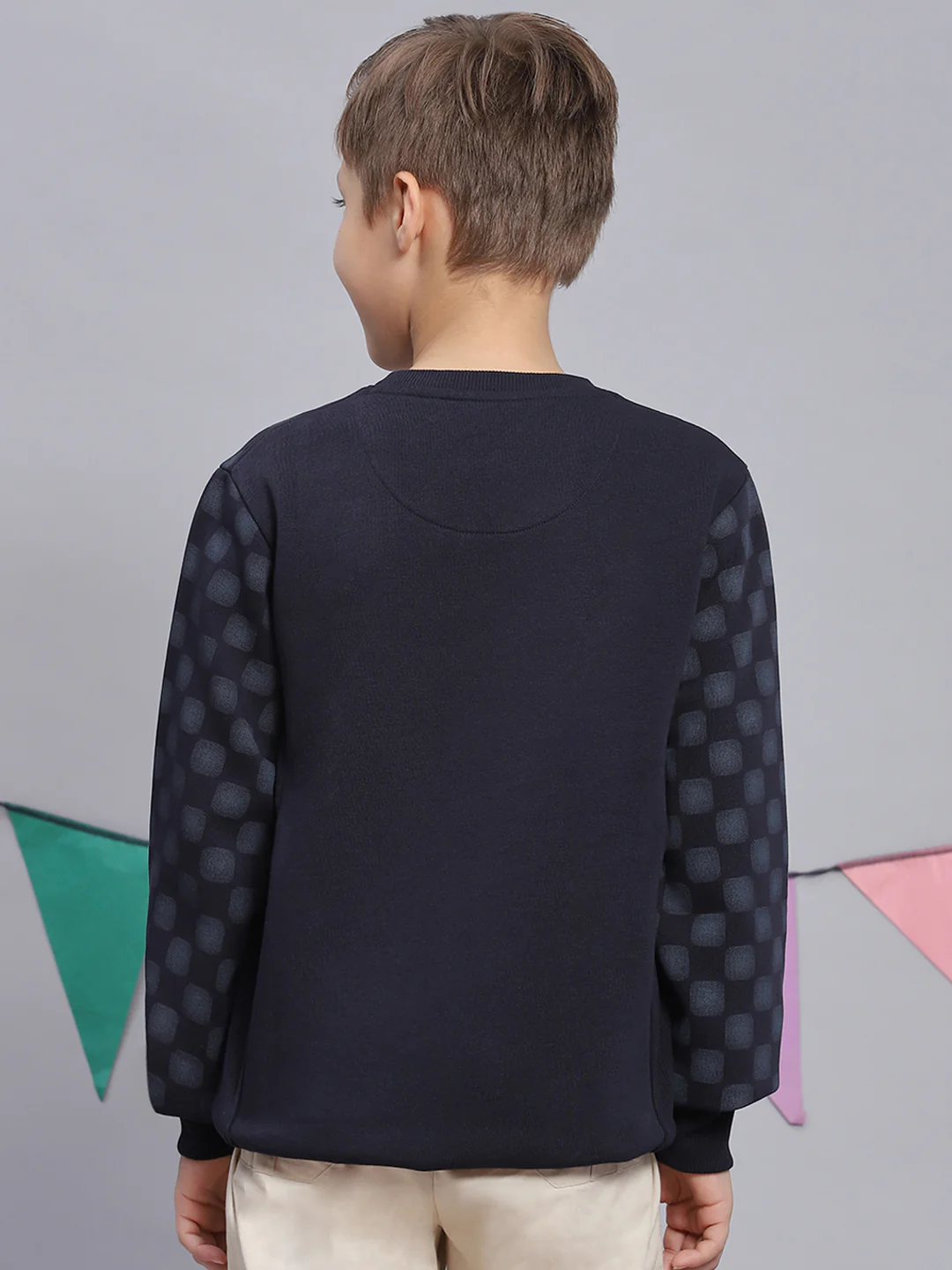 Boys Navy Blue Printed Round Neck Full Sleeve Sweatshirt - Image 5