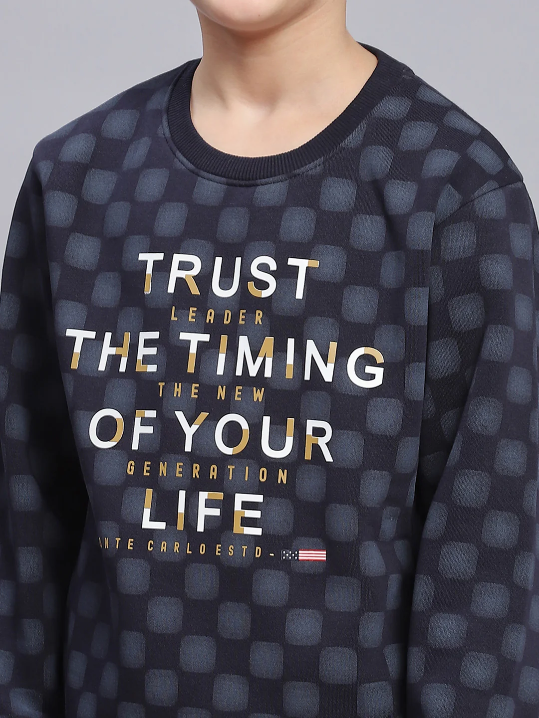 Boys Navy Blue Printed Round Neck Full Sleeve Sweatshirt - Image 7