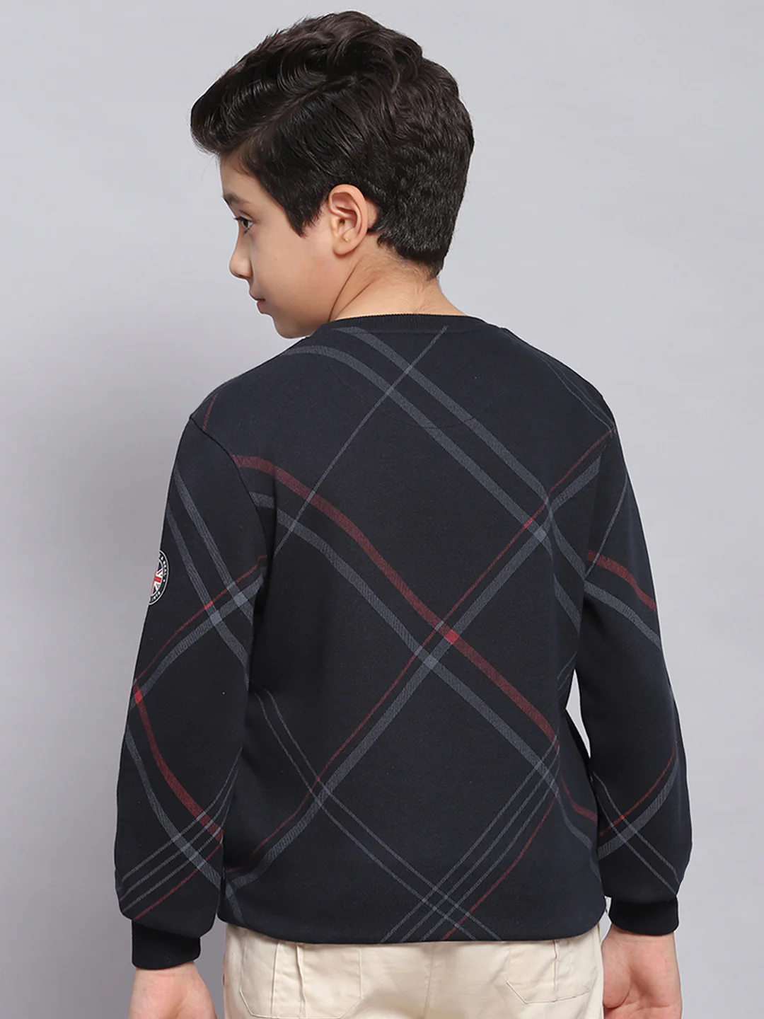 Boys Navy Blue Printed Round Neck Full Sleeve Sweatshirt - Image 5