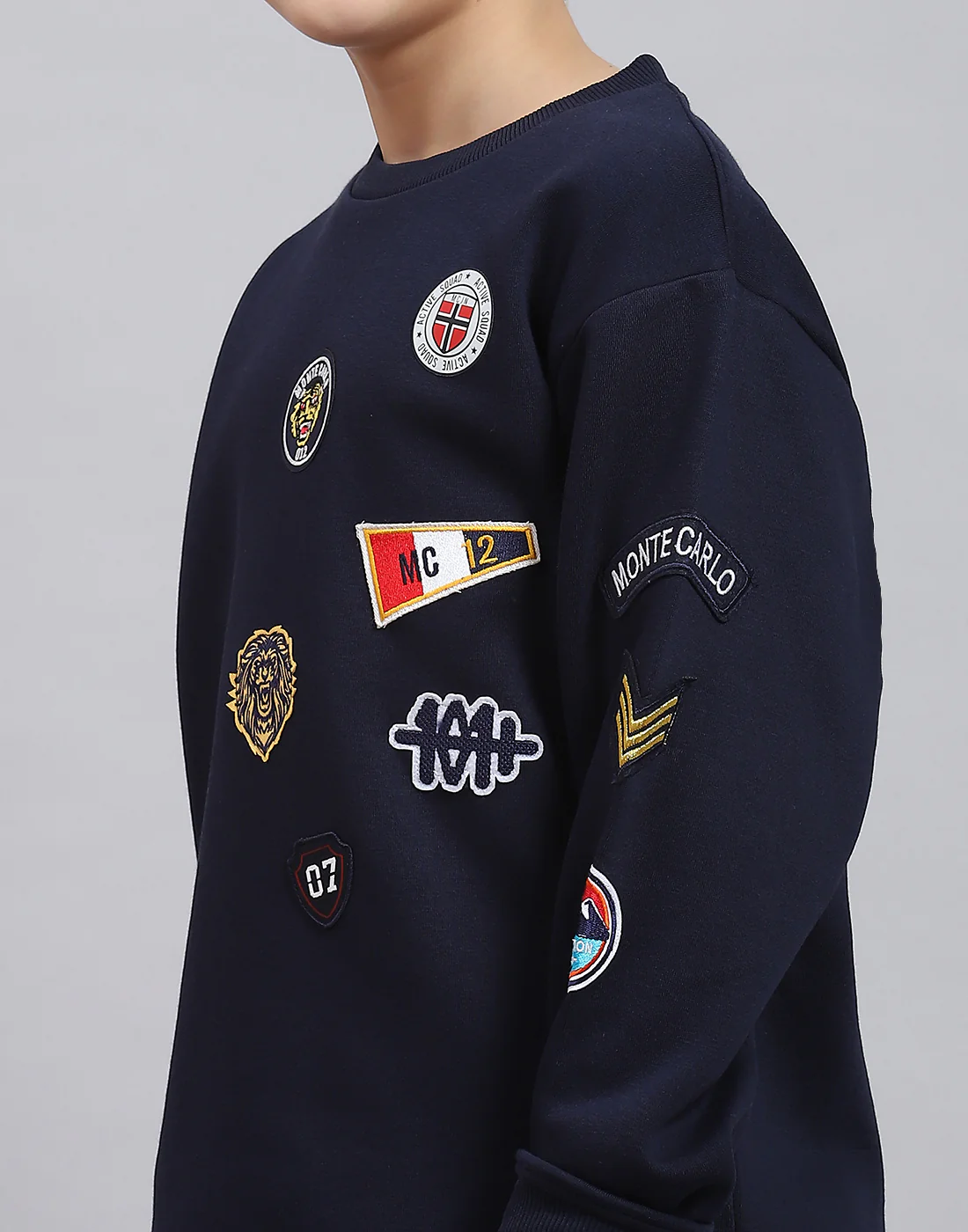 Boys Navy Blue Printed Round Neck Full Sleeve Sweatshirt - Image 6