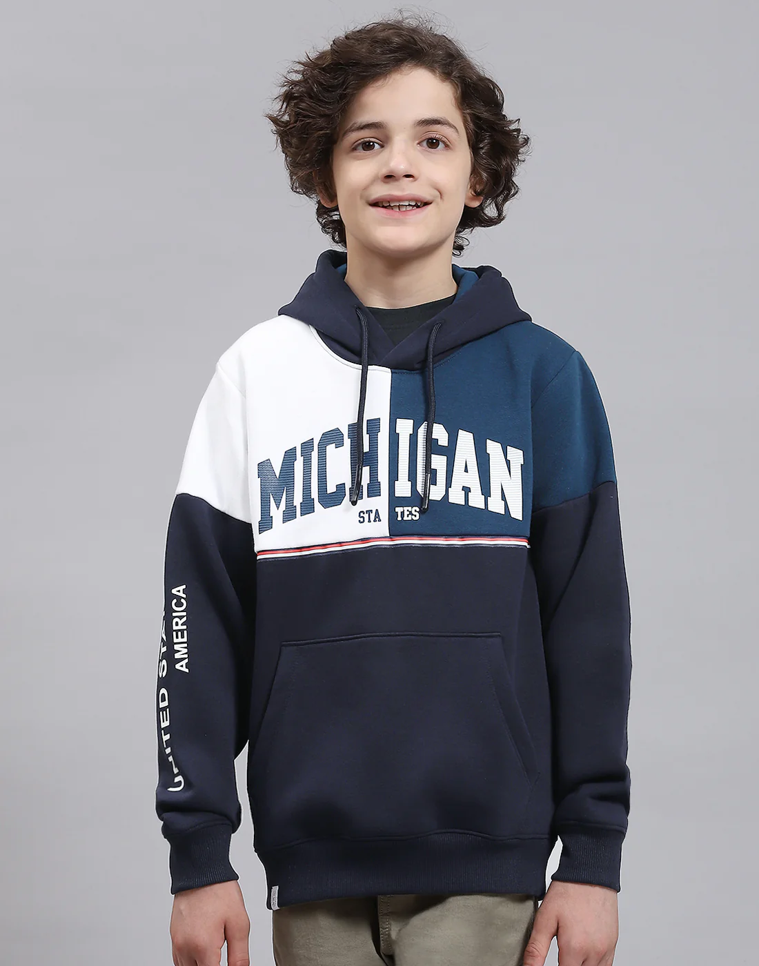 Boys Navy Blue Printed Round Neck Full Sleeve Sweatshirt - Image 2