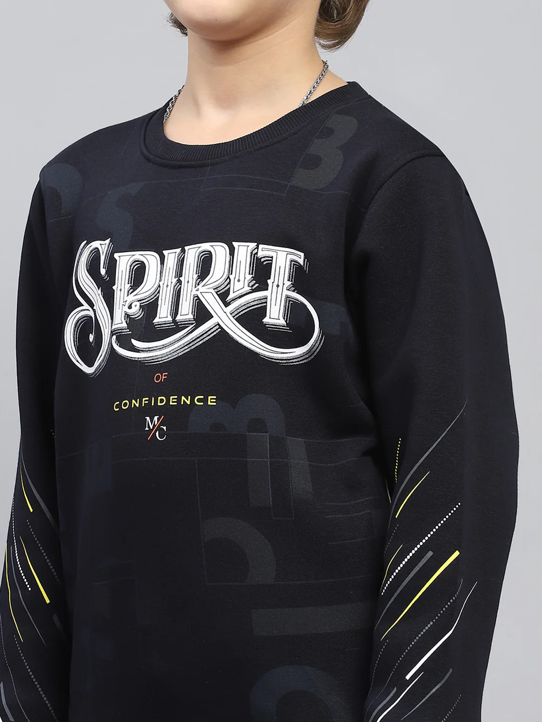 Boys Navy Blue Printed Round Neck Full Sleeve Sweatshirt - Image 7