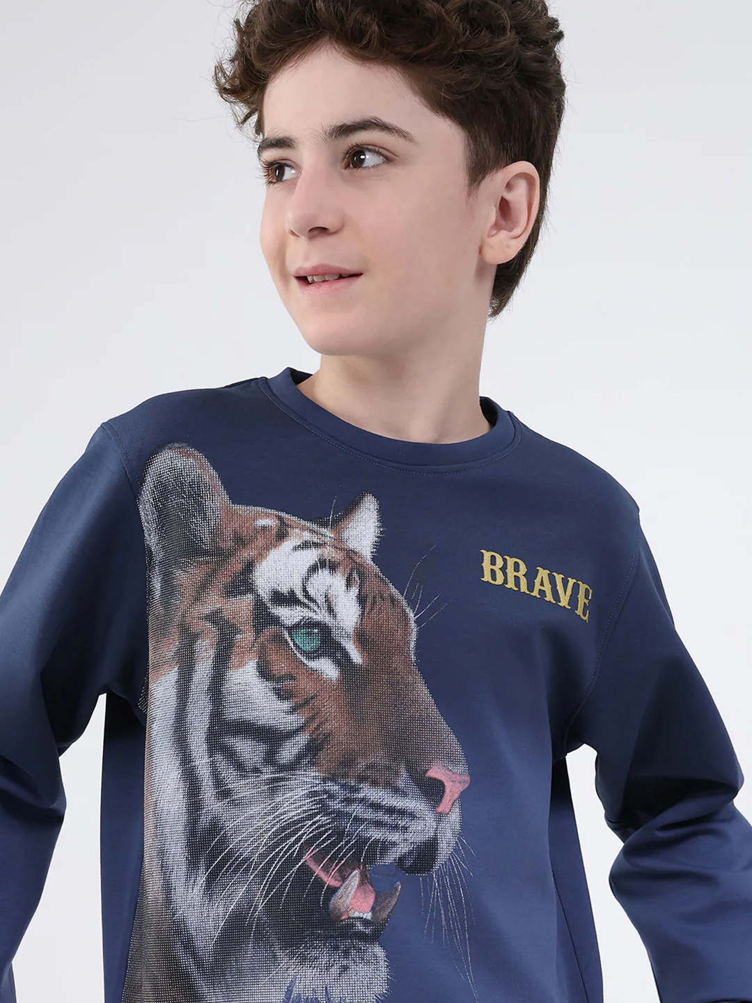 Boys Navy Blue Printed Round Neck Full Sleeve Sweatshirt - Image 6