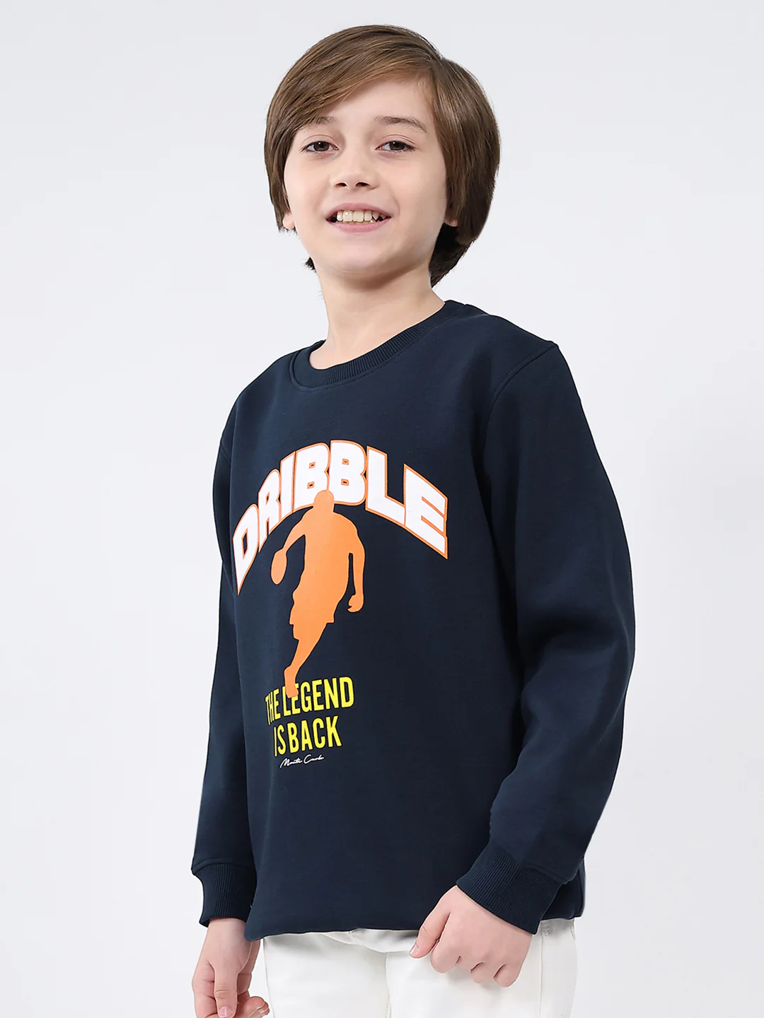 Boys Navy Blue Printed Round Neck Full Sleeve Sweatshirt - Image 3