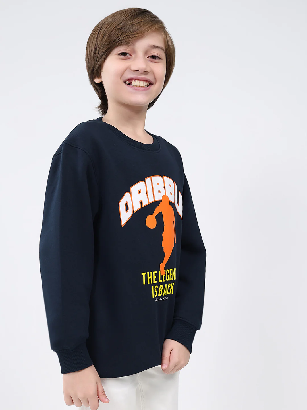 Boys Navy Blue Printed Round Neck Full Sleeve Sweatshirt - Image 4