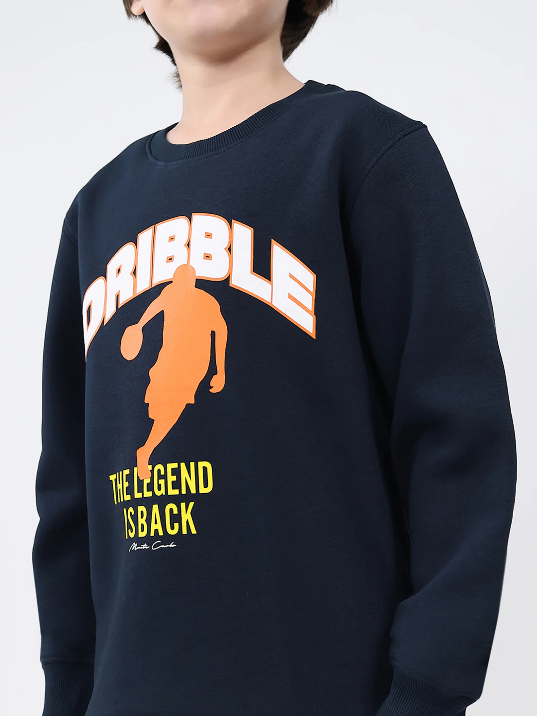 Boys Navy Blue Printed Round Neck Full Sleeve Sweatshirt - Image 6