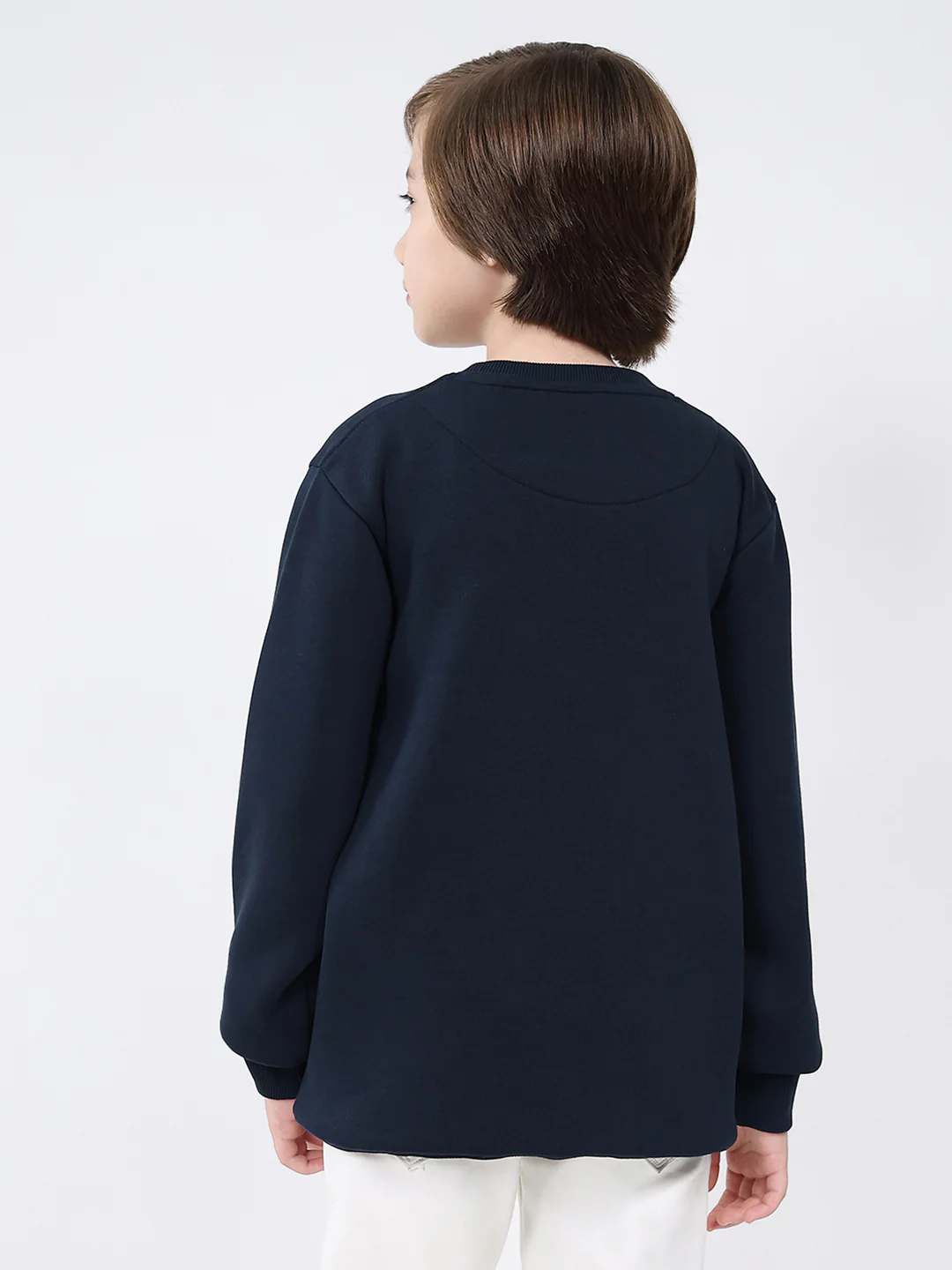 Boys Navy Blue Printed Round Neck Full Sleeve Sweatshirt - Image 5