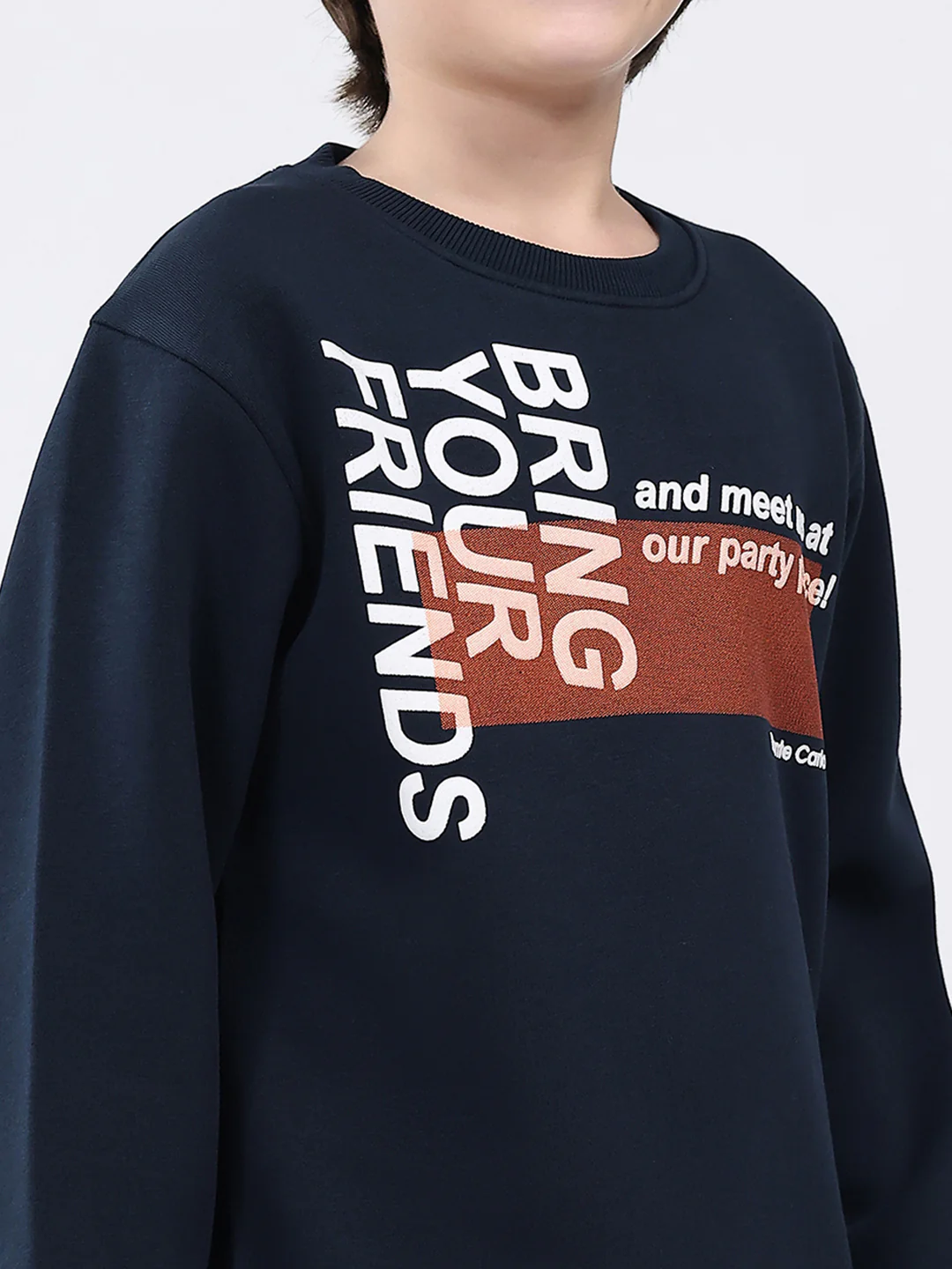 Boys Navy Blue Printed Round Neck Full Sleeve Sweatshirt - Image 6