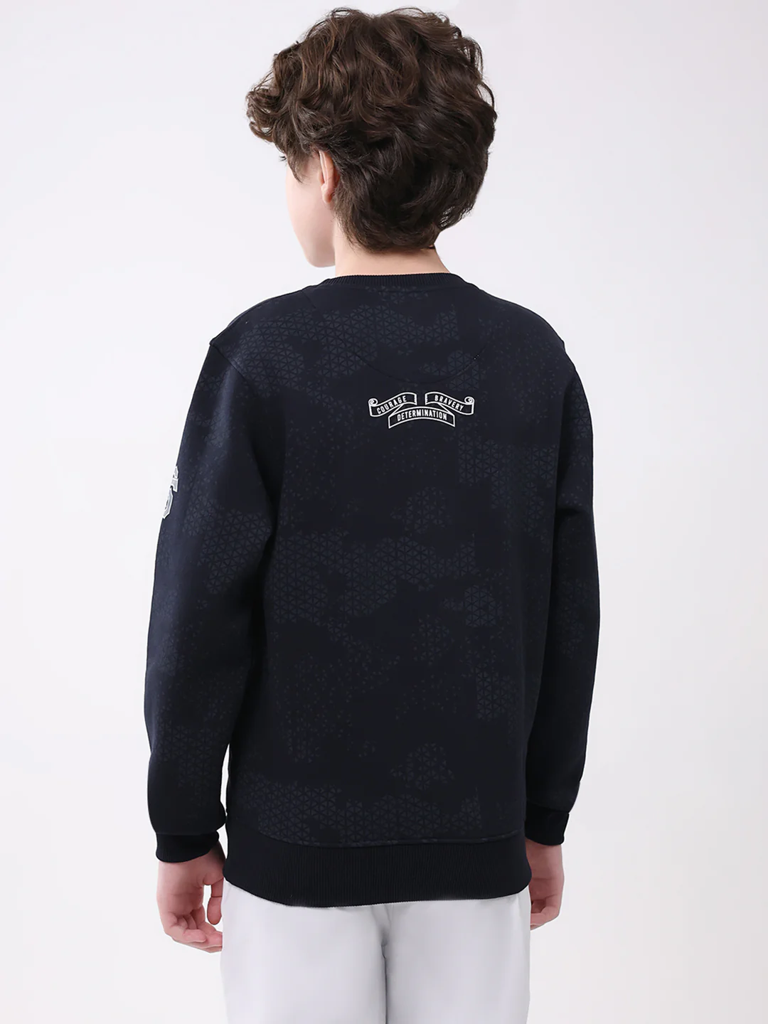 Boys Navy Blue Printed Round Neck Full Sleeve Sweatshirt - Image 5
