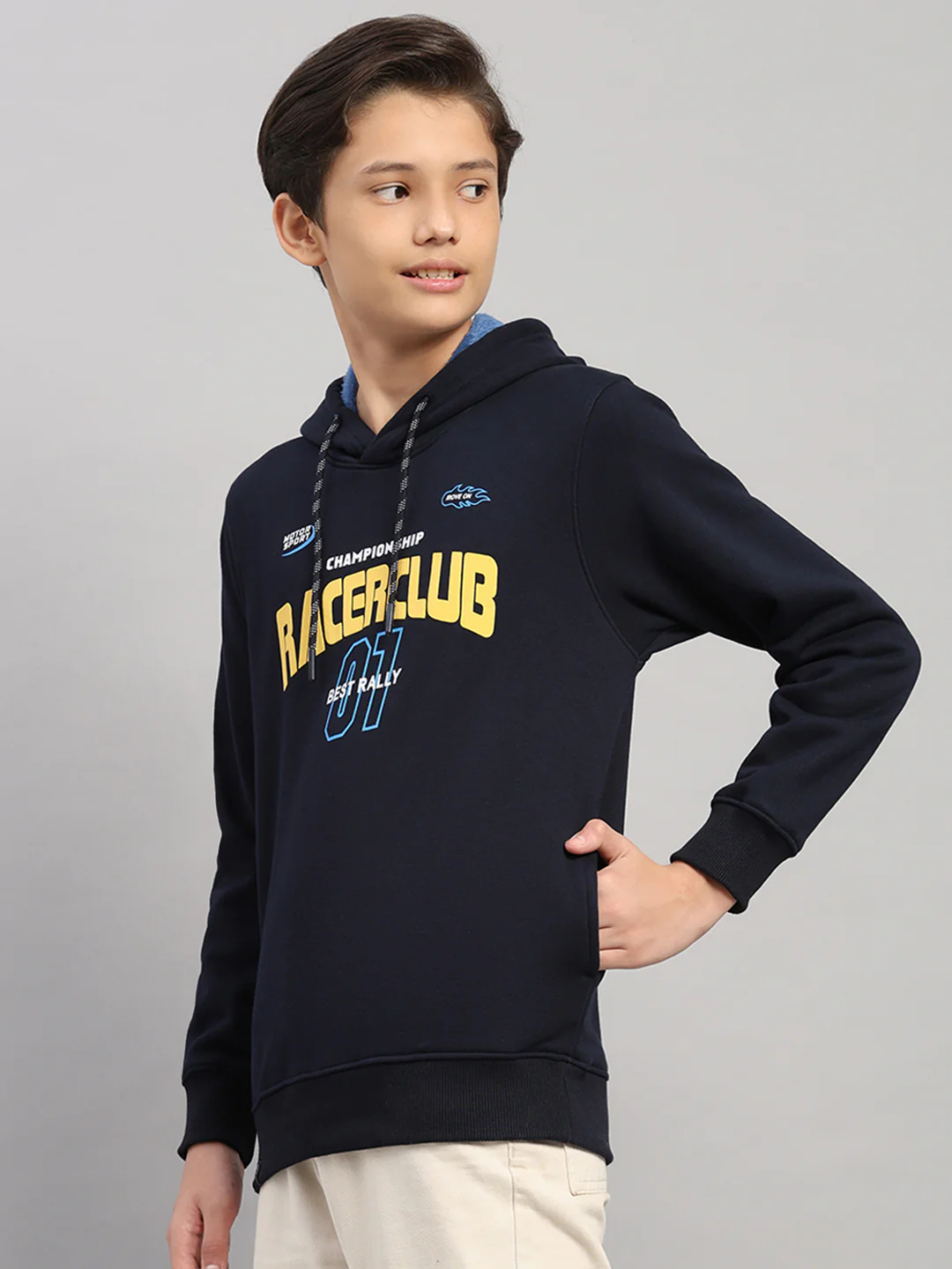 Boys Navy Blue Printed Round Neck Full Sleeve Sweatshirt - Image 3
