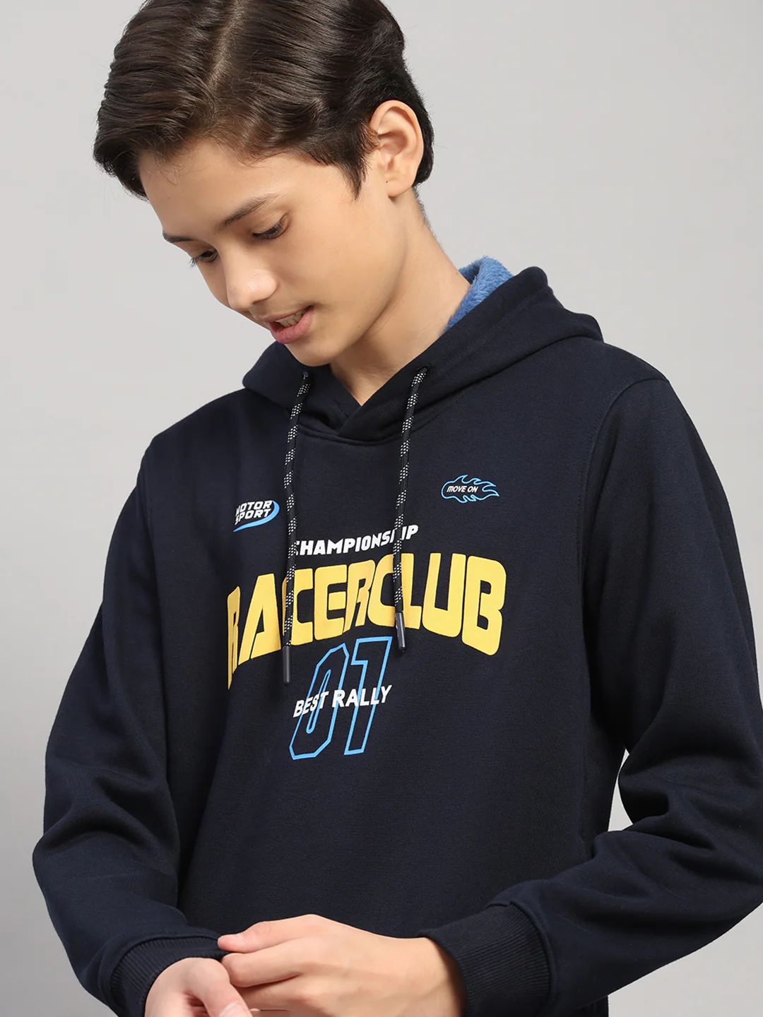 Boys Navy Blue Printed Round Neck Full Sleeve Sweatshirt - Image 7