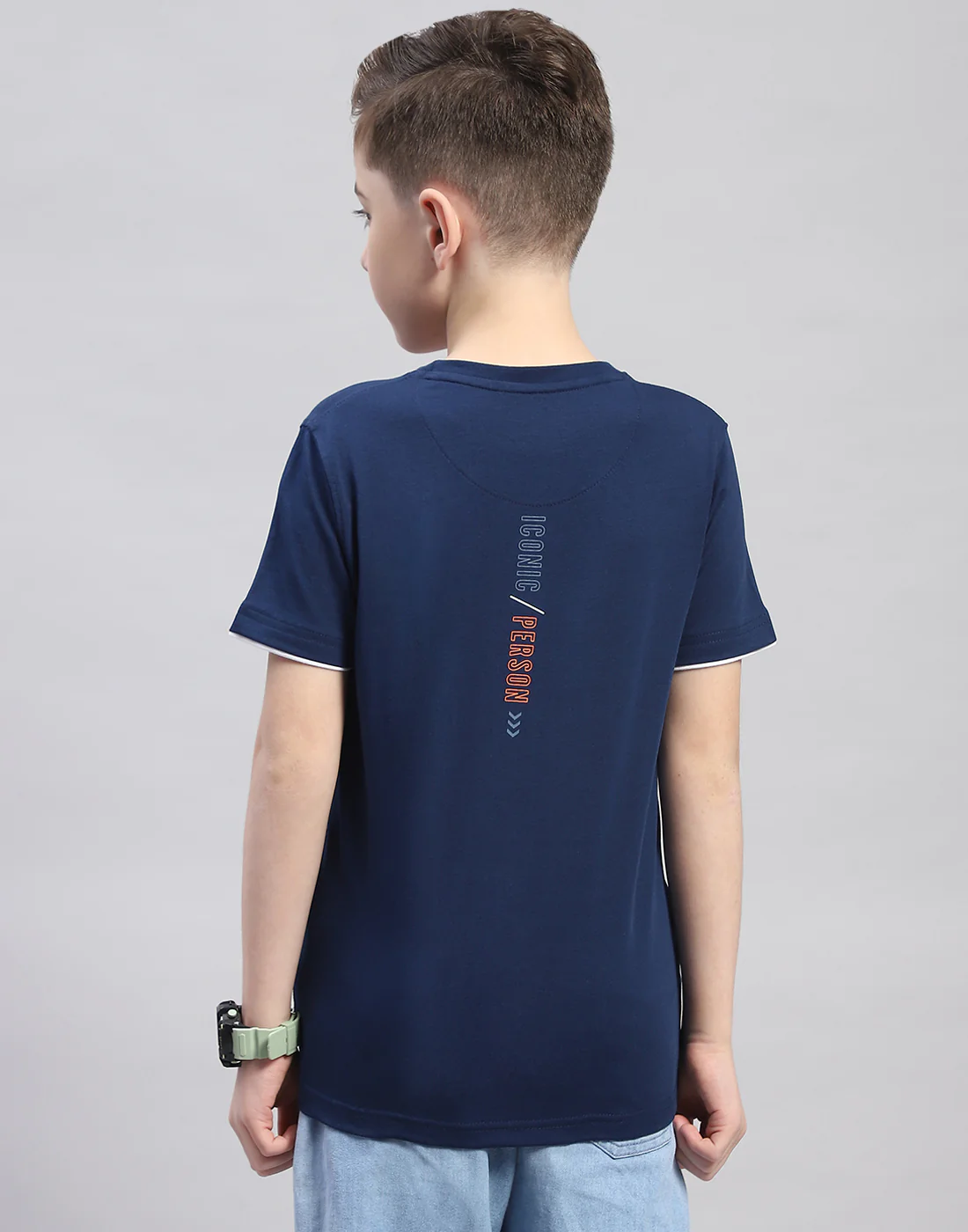 Boys Navy Blue Printed Round Neck Half Sleeve T-Shirt - Image 5
