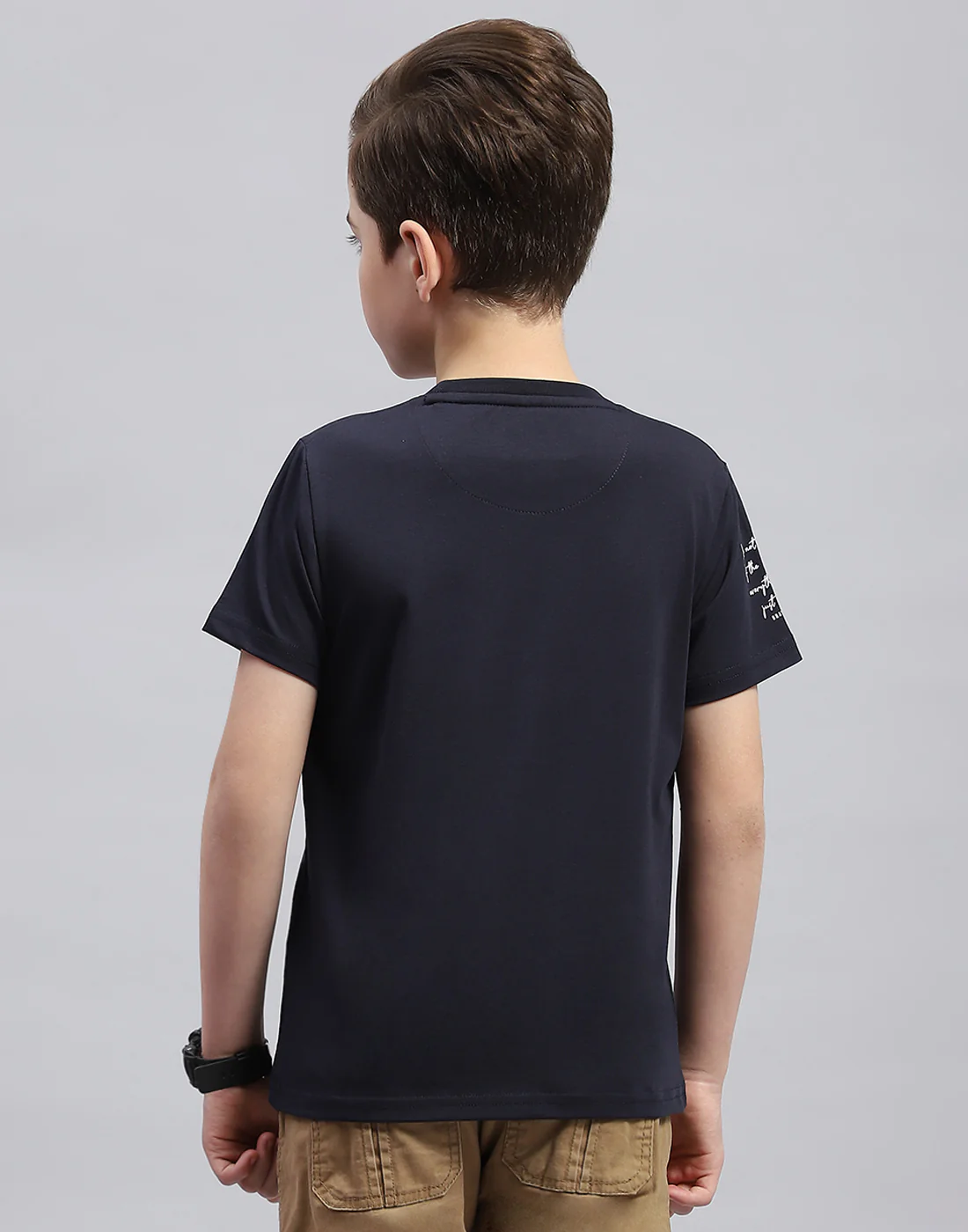 Boys Navy Blue Printed Round Neck Half Sleeve T-Shirt - Image 5