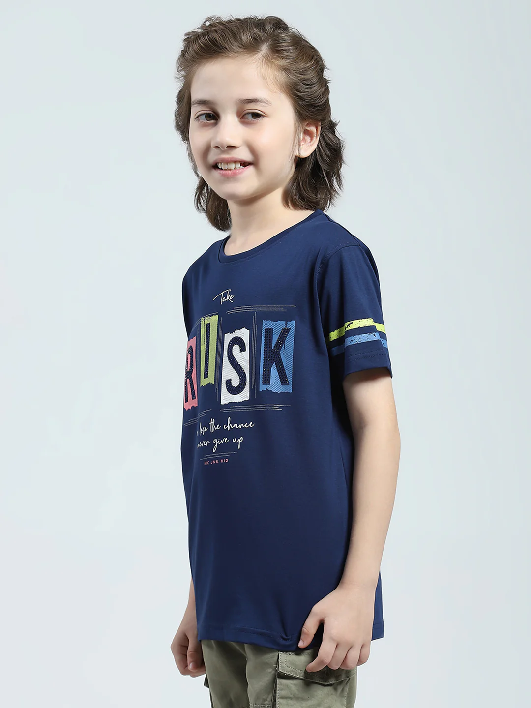 Boys Navy Blue Printed Round Neck Half Sleeve T-Shirt - Image 3