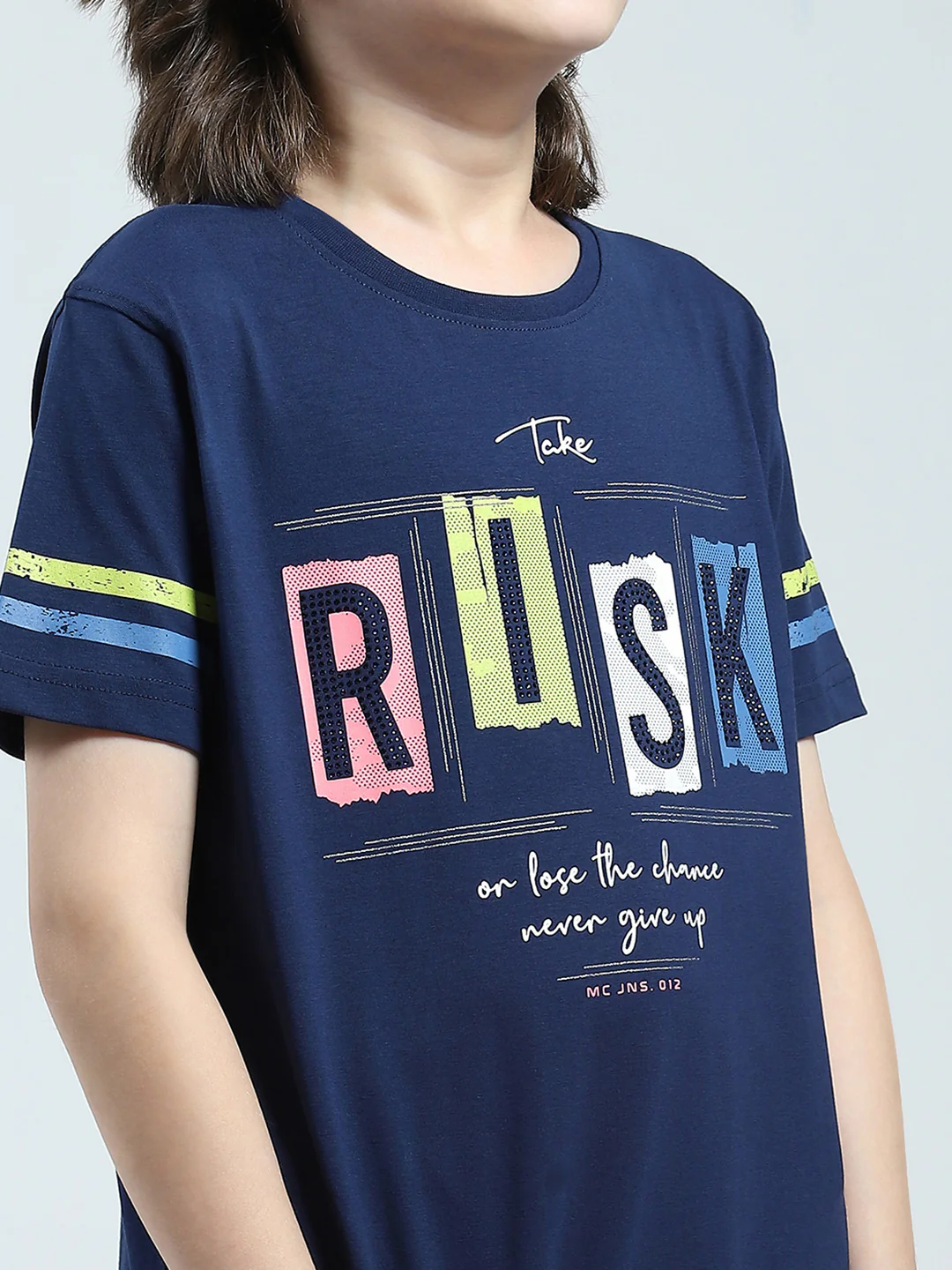 Boys Navy Blue Printed Round Neck Half Sleeve T-Shirt - Image 6