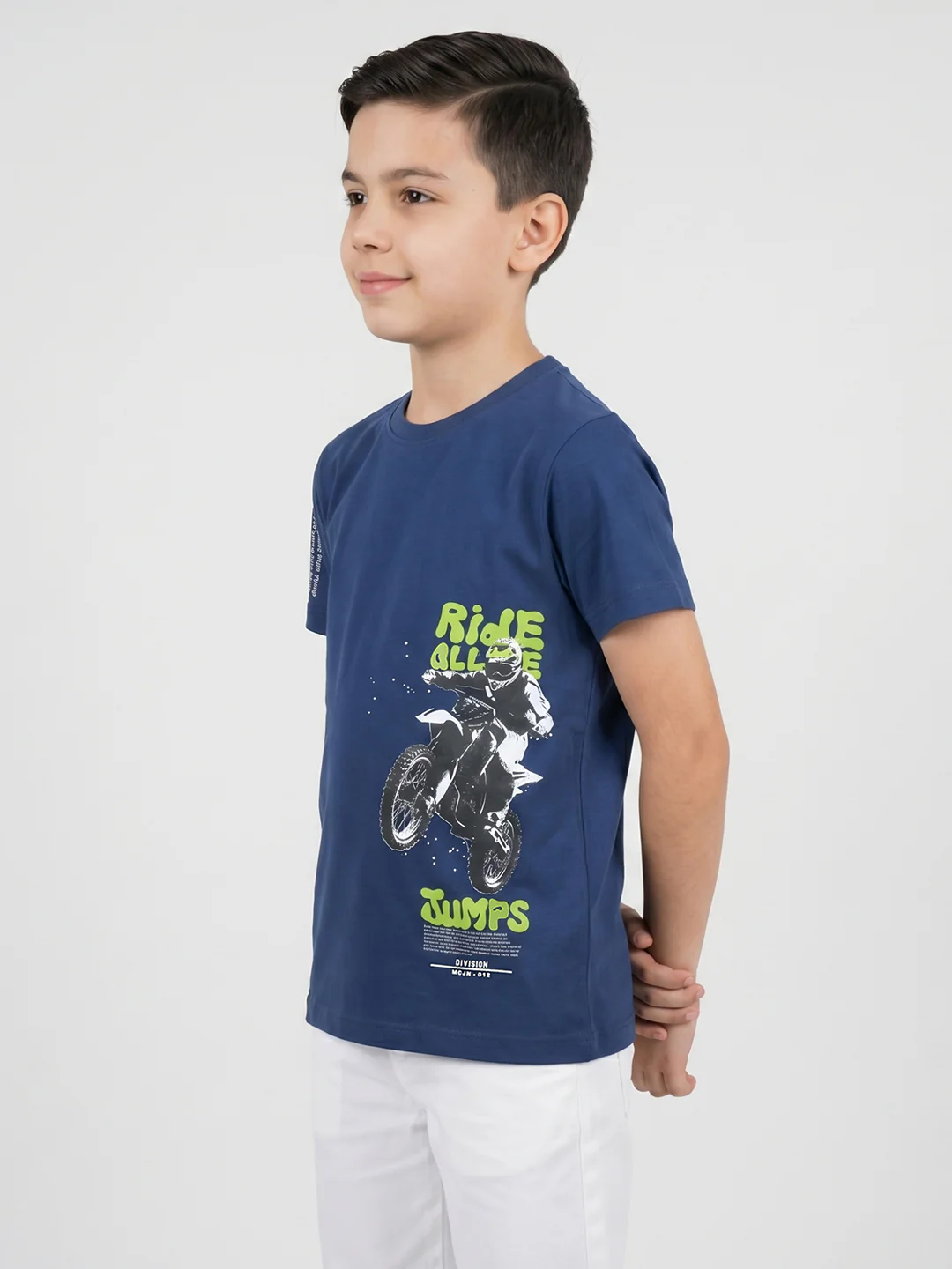 Boys Navy Blue Printed Round Neck Half Sleeve T-Shirt - Image 3