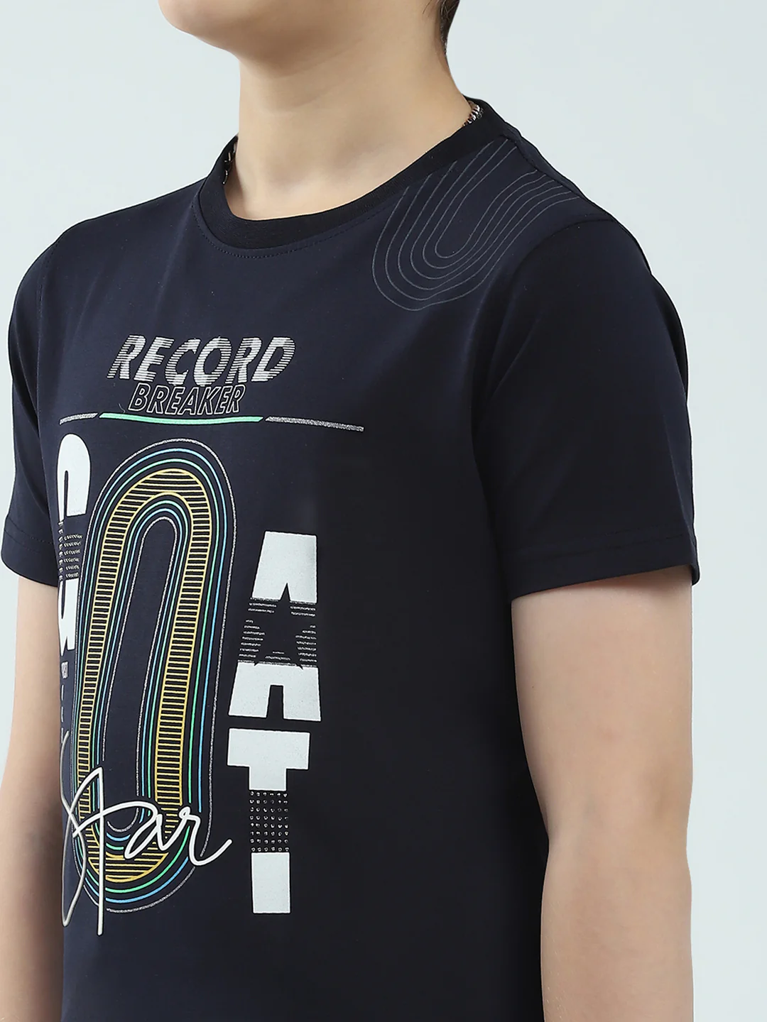 Boys Navy Blue Printed Round Neck Half Sleeve T-Shirt - Image 7