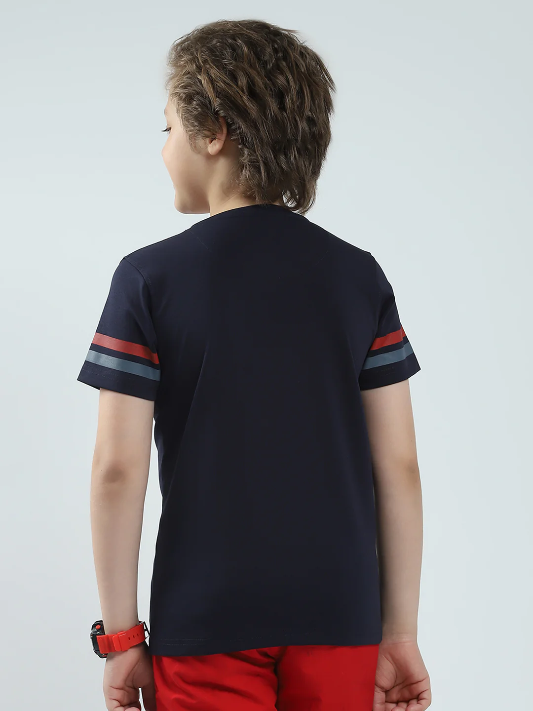 Boys Navy Blue Printed Round Neck Half Sleeve T-Shirt - Image 5
