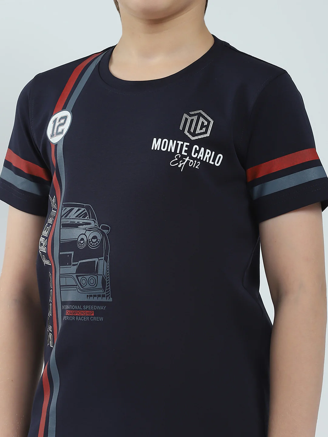 Boys Navy Blue Printed Round Neck Half Sleeve T-Shirt - Image 6