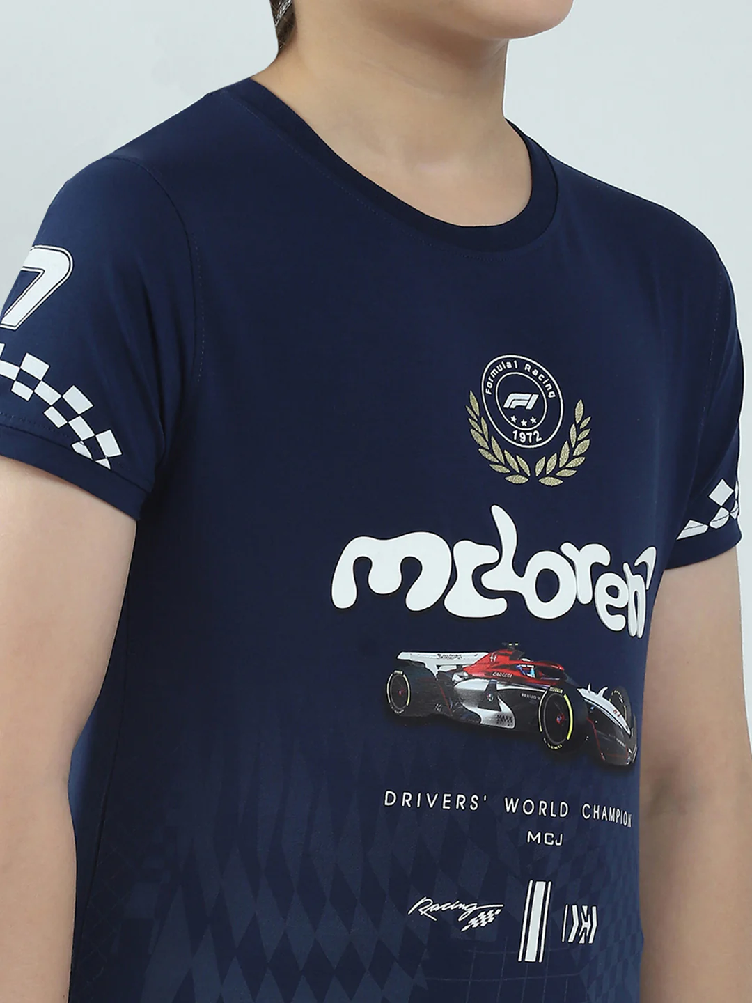 Boys Navy Blue Printed Round Neck Half Sleeve T-Shirt - Image 6