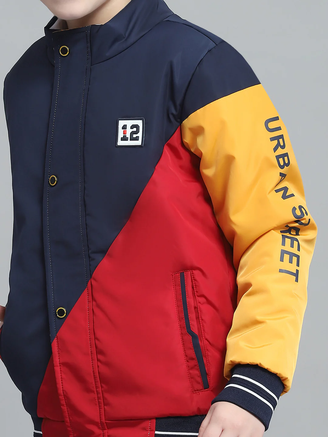 Boys Navy Blue & Red Solid Mock Neck Full Sleeve Reversible Jacket - Image 10