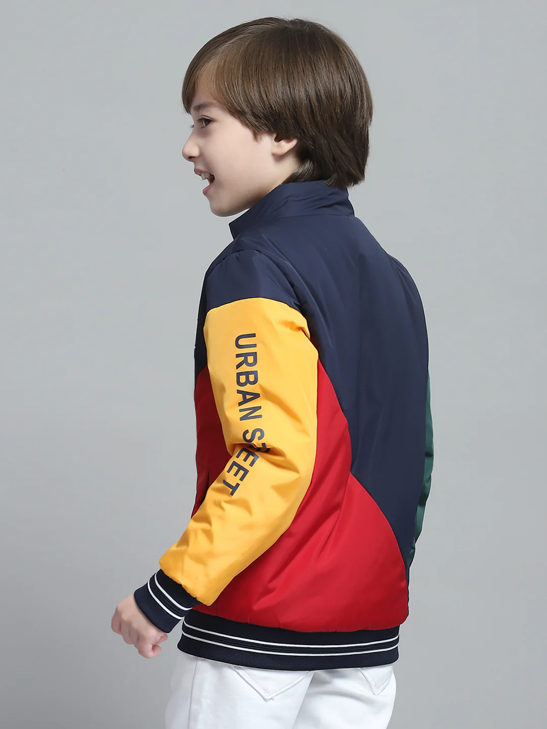 Boys Navy Blue & Red Solid Mock Neck Full Sleeve Reversible Jacket - Image 5