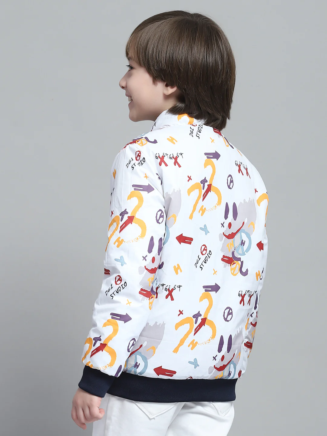 Boys Navy Blue & Red Solid Mock Neck Full Sleeve Reversible Jacket - Image 9