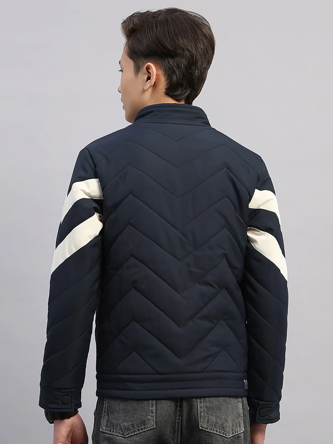 Boys Navy Blue Solid Collar Full Sleeve Jacket - Image 5