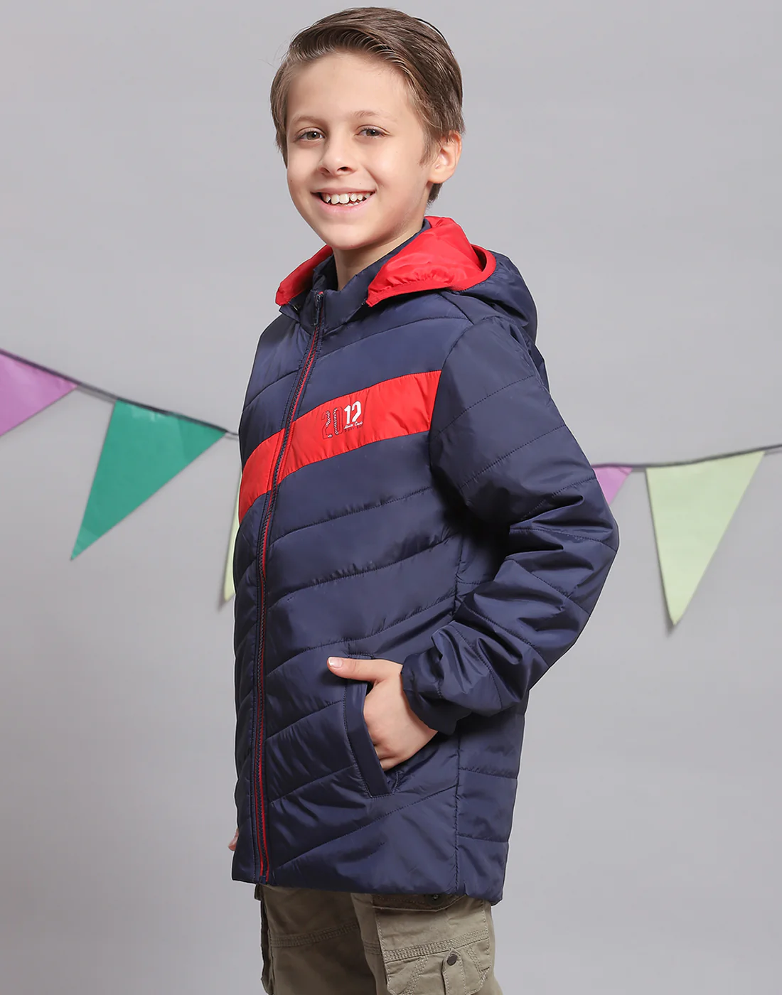 Boys Navy Blue Solid Hooded Full Sleeve Boys Jacket - Image 3
