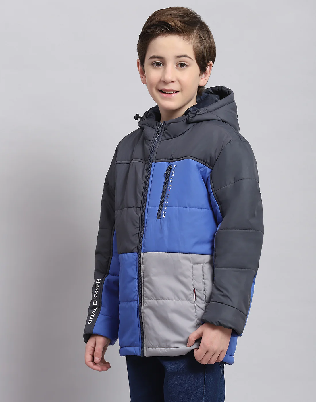 Boys Navy Blue Solid Hooded Full Sleeve Boys Jacket - Image 3