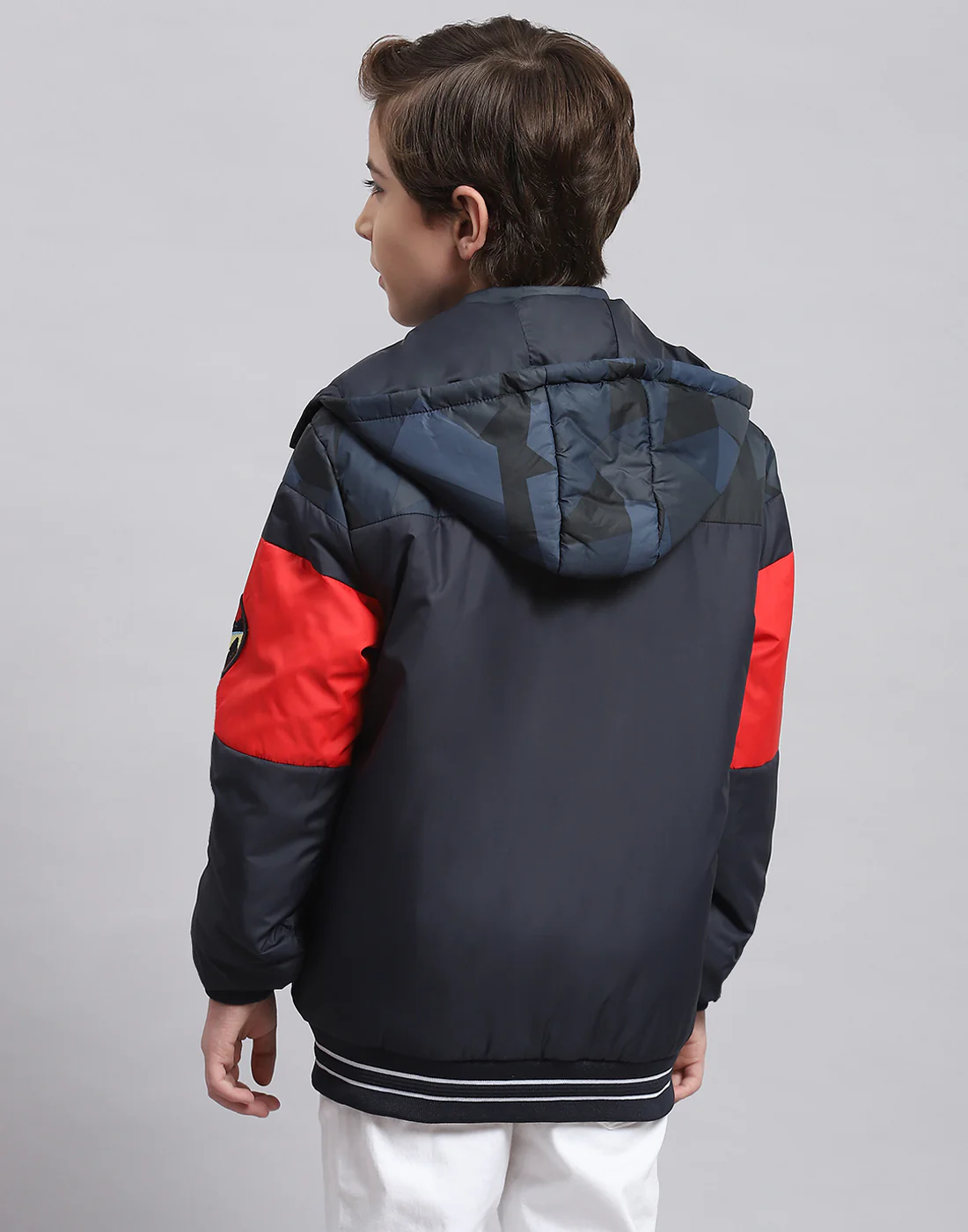 Boys Navy Blue Solid Hooded Full Sleeve Boys Jacket - Image 5
