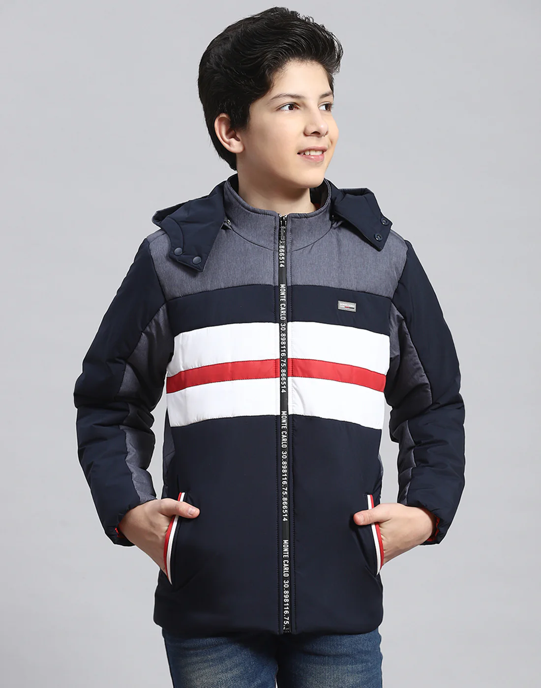 Boys Navy Blue Solid Hooded Full Sleeve Boys Jacket - Image 2