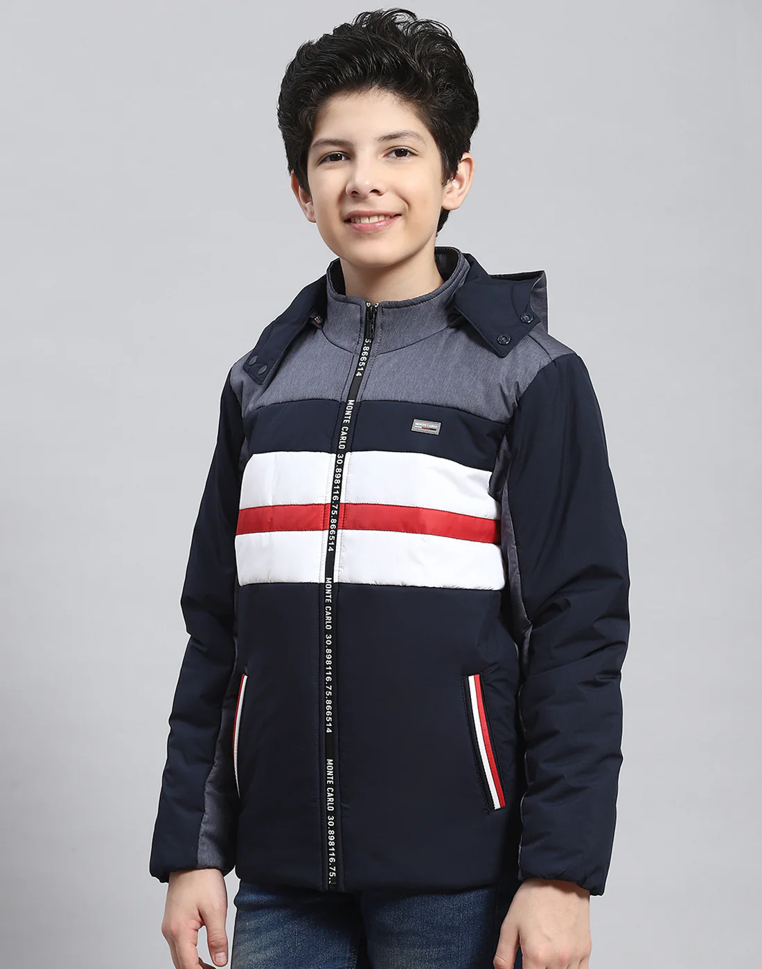 Boys Navy Blue Solid Hooded Full Sleeve Boys Jacket - Image 3