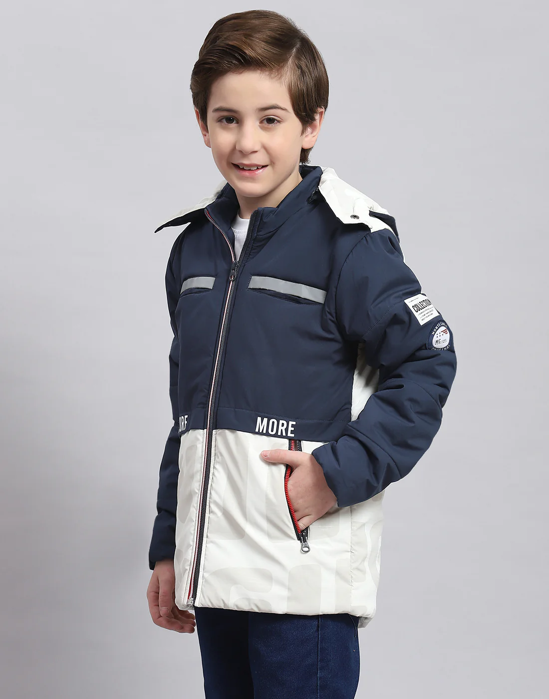 Boys Navy Blue Solid Hooded Full Sleeve Boys Jacket - Image 3