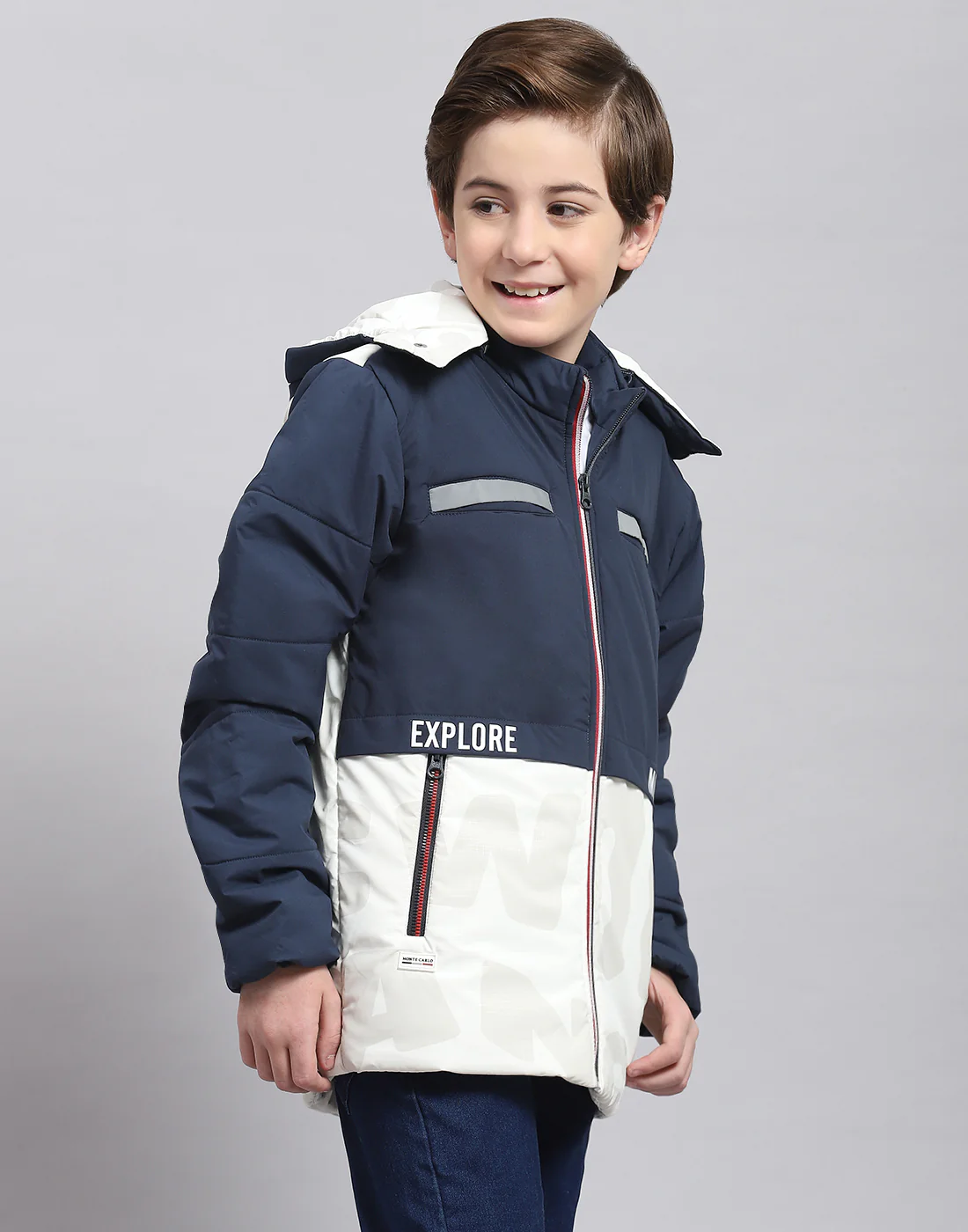 Boys Navy Blue Solid Hooded Full Sleeve Boys Jacket - Image 4