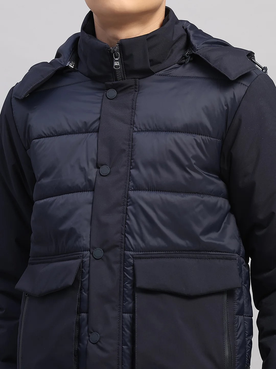 Boys Navy Blue Solid Hooded Full Sleeve Jacket - Image 7
