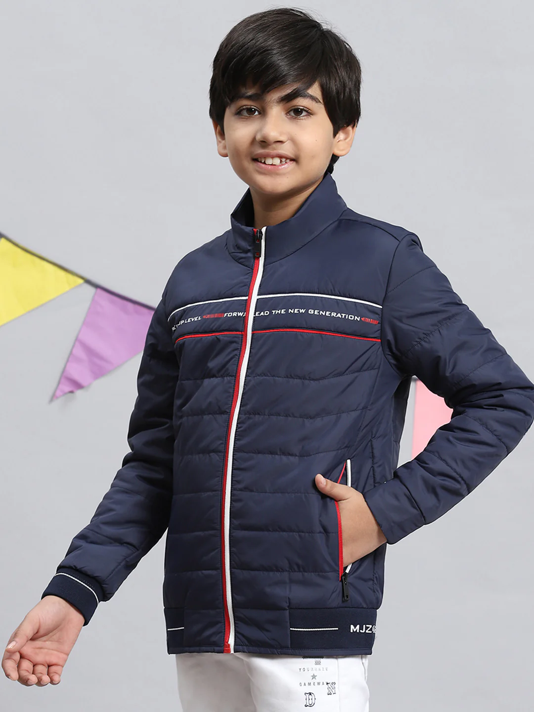 Boys Navy Blue Solid Jacket - Image 3