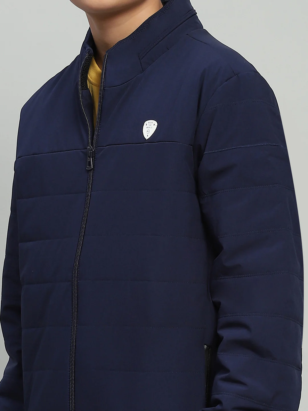 Boys Navy Blue Solid Mock Neck Full Sleeve Jacket - Image 6