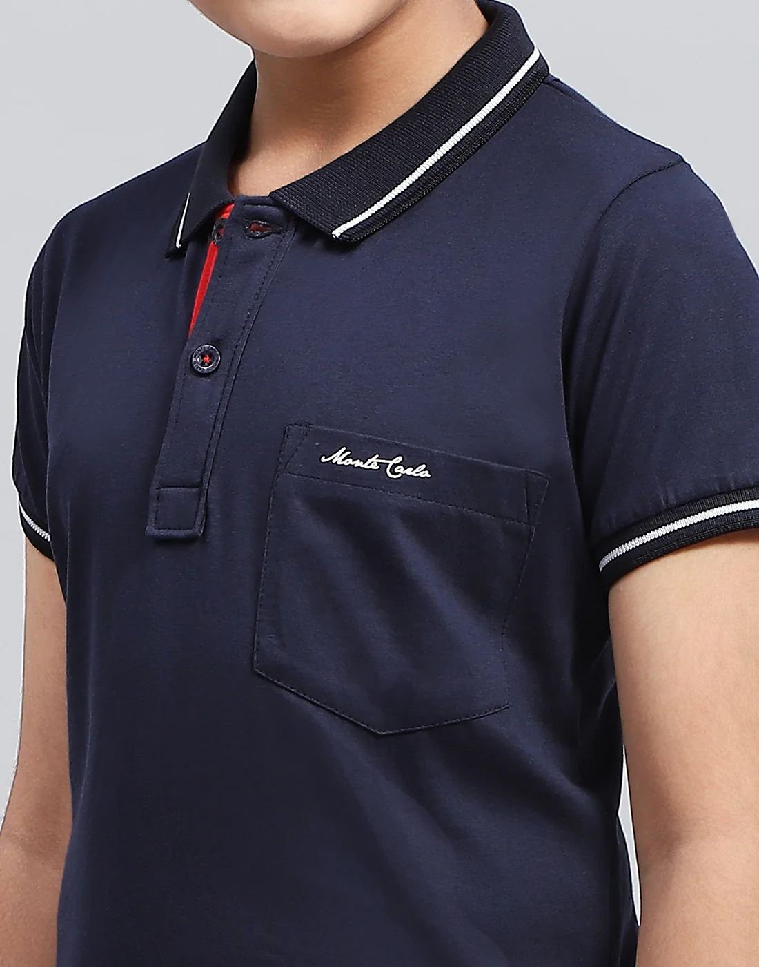 Boys Navy Blue Solid Polo Collar Half Sleeve T-Shirt - Image 6